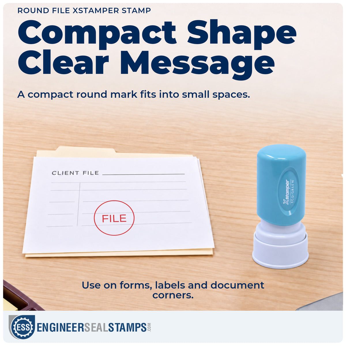 Features of the "File" Xstamper No. 11362 pre-inked stamp