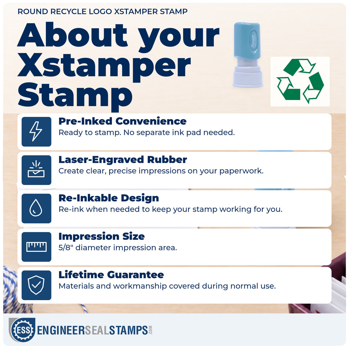 About the "Recycle logo" Xstamper No. 11417 stamp and how to care for it
