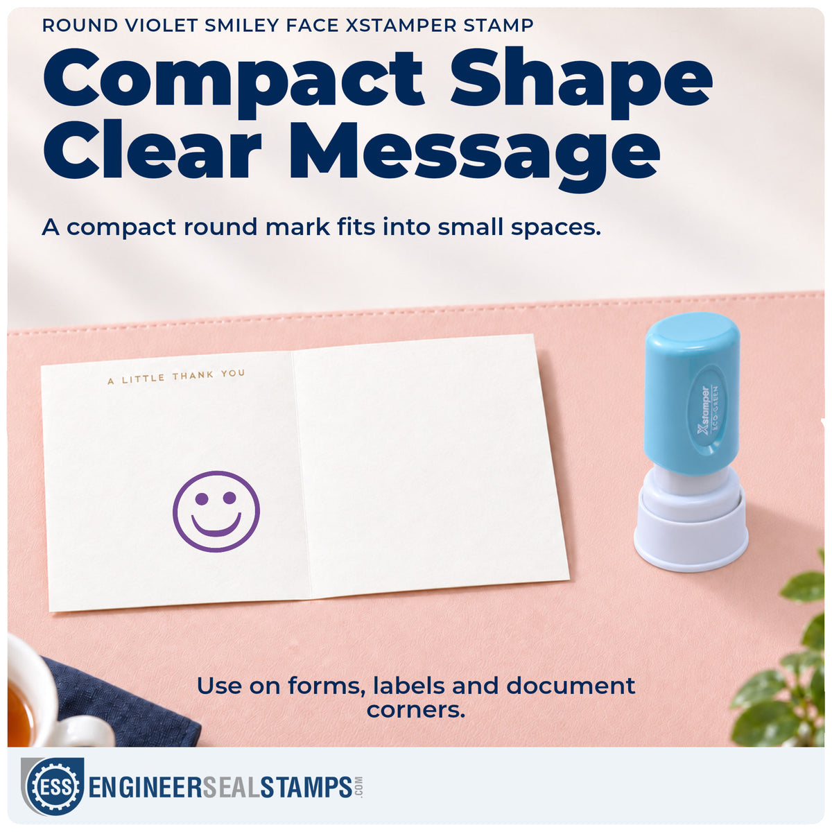 Features of the "Smiley face" Xstamper No. 11420 pre-inked stamp