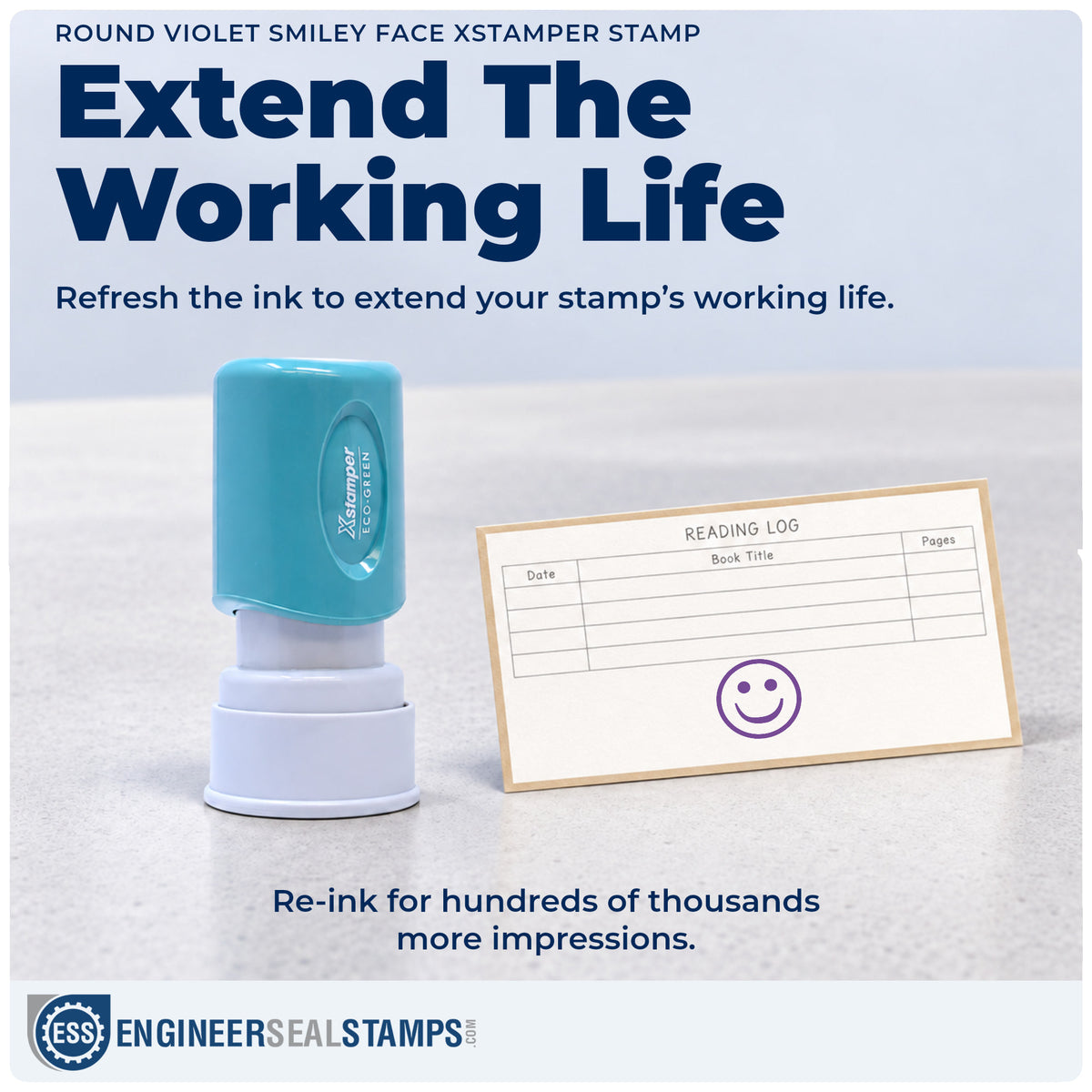 Re-inkable "Smiley face" stamp built for thousands of repeat impressions
