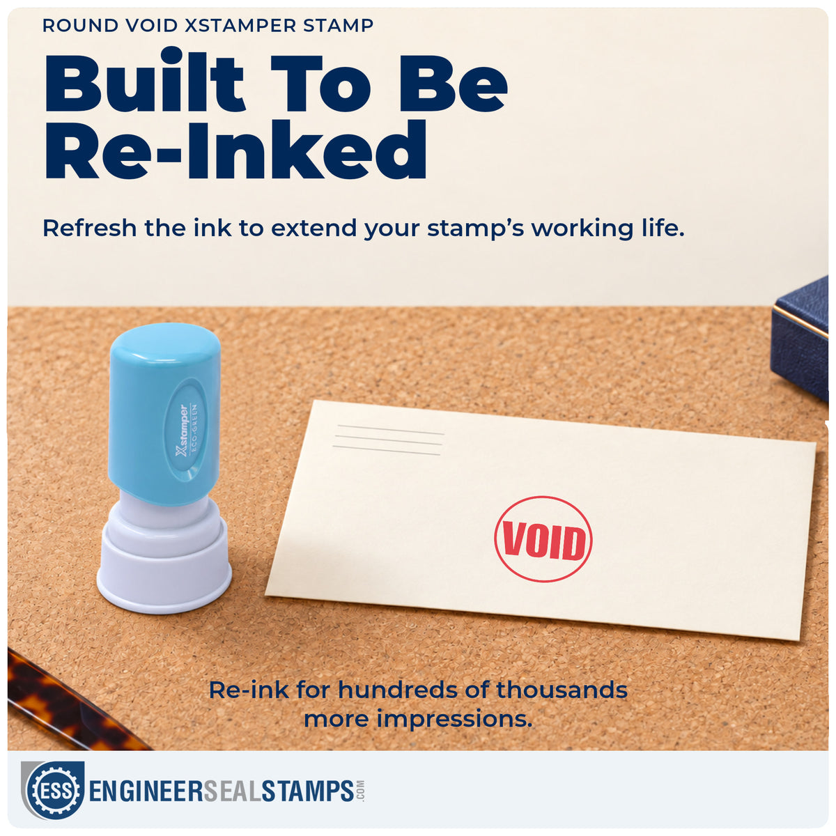 Re-inkable "Void" stamp built for thousands of repeat impressions