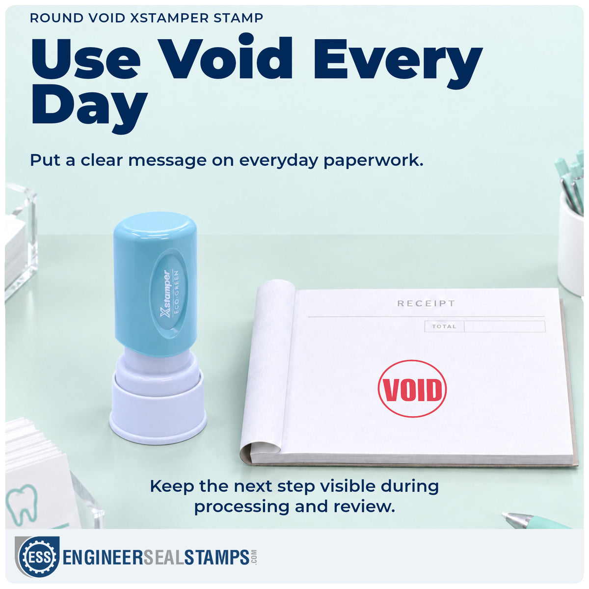 "Void" stamp being pressed onto a document during everyday filing