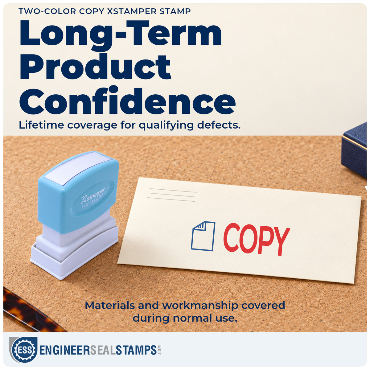 Lifetime guarantee coverage on the "Copy" Xstamper pre-inked stamp