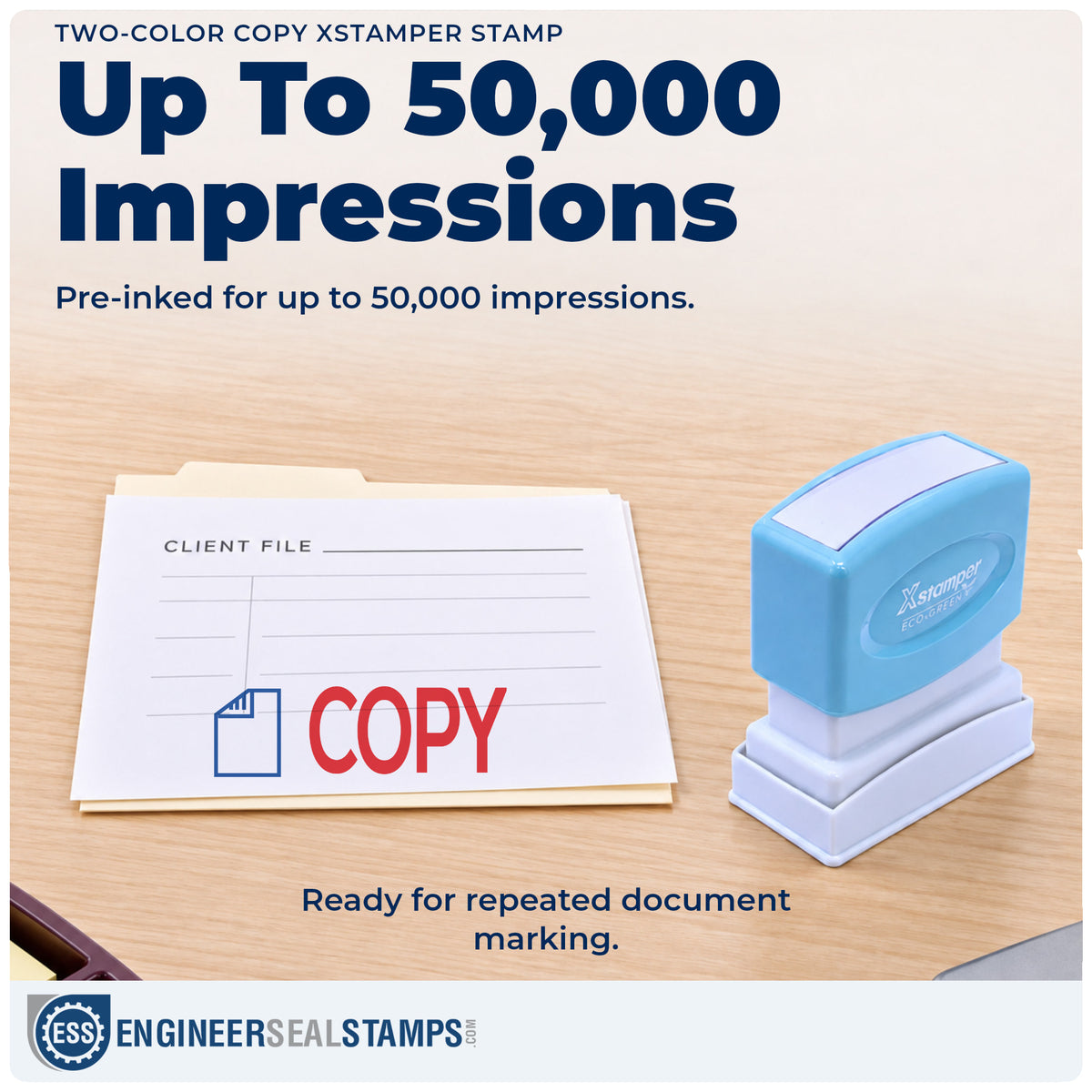 Re-inkable "Copy" stamp built for thousands of repeat impressions