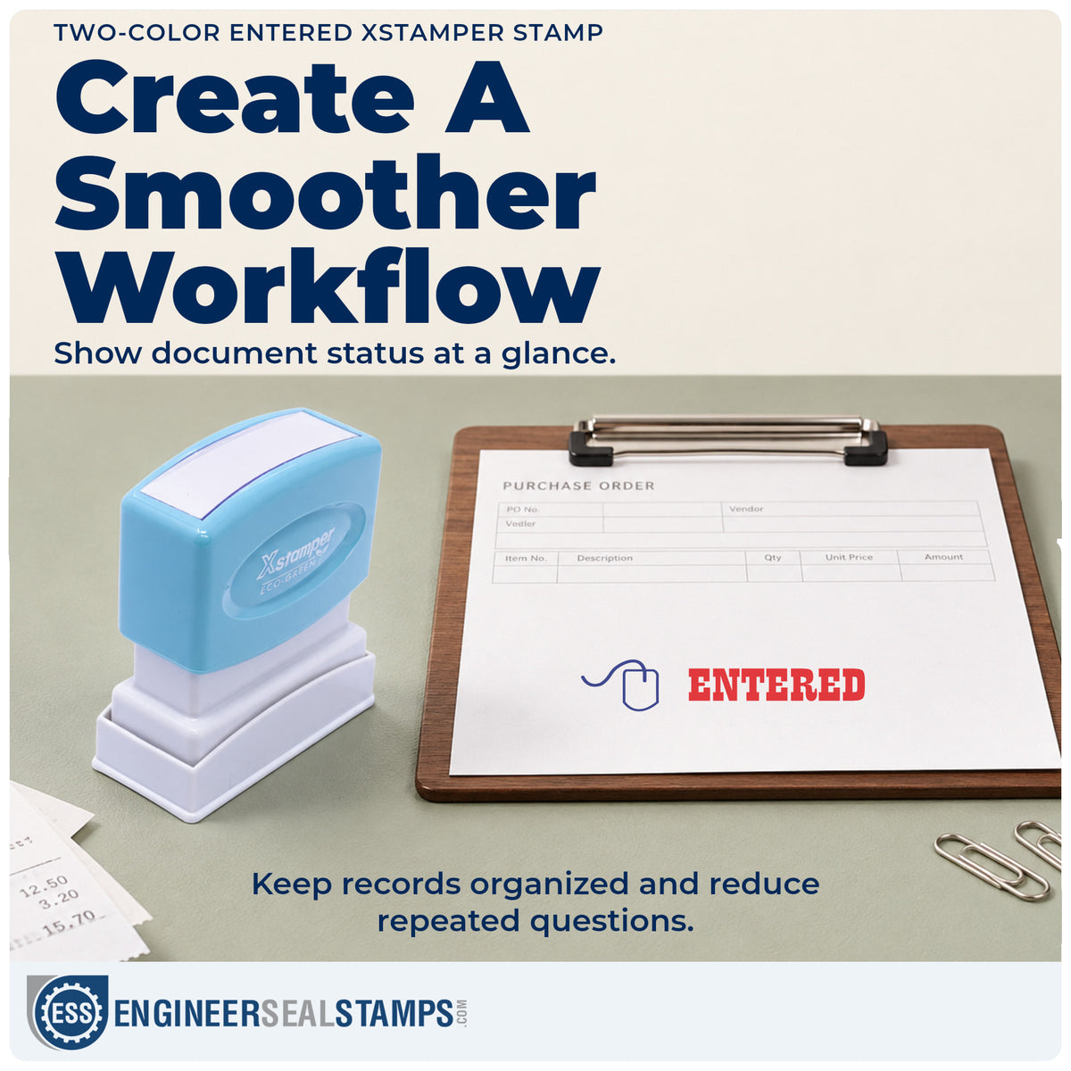 Where the "Entered" imprint fits in an office document workflow