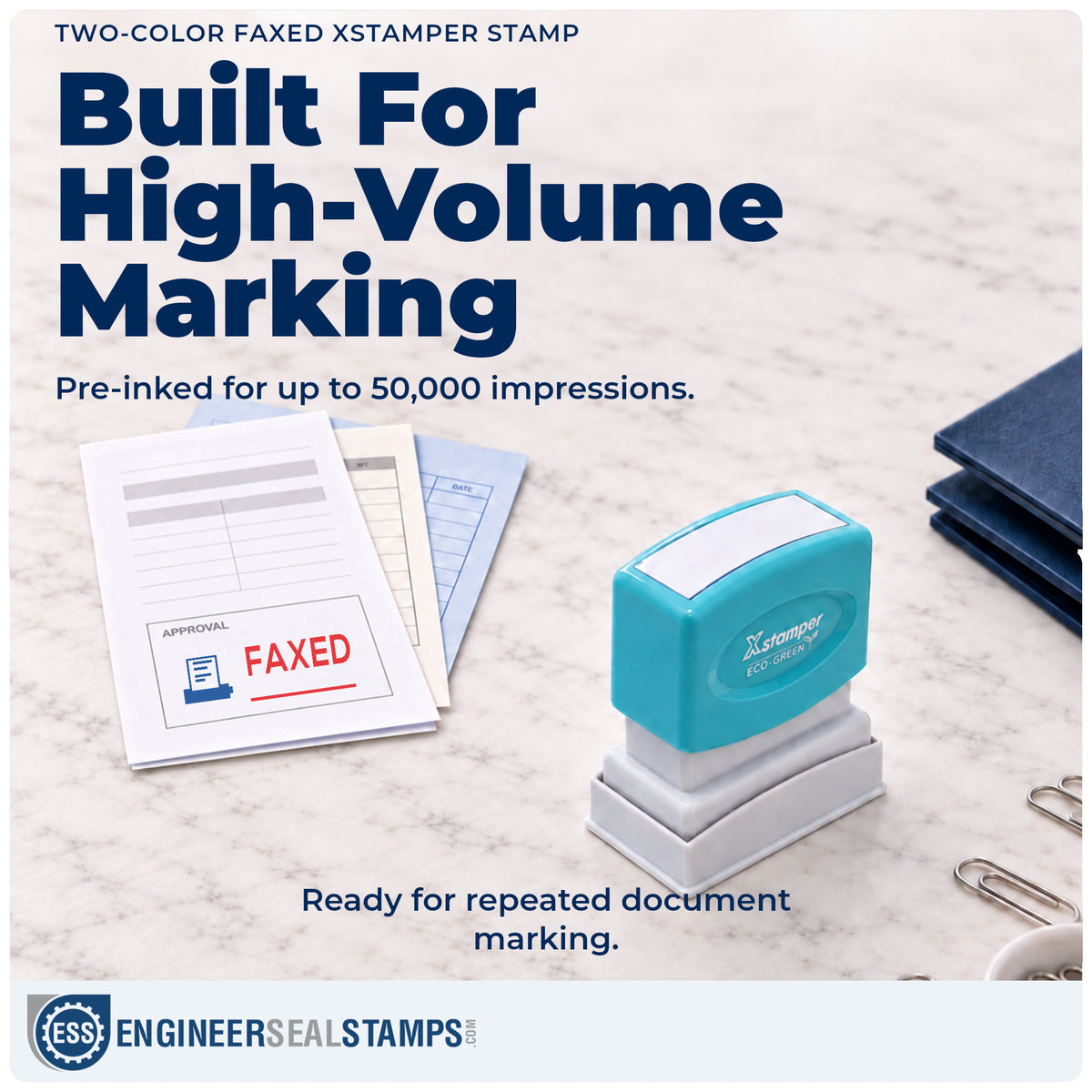 Re-inkable "Faxed" stamp built for thousands of repeat impressions
