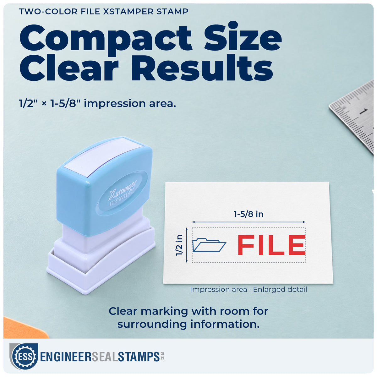 Impression size guide: the "File" imprint measures 1/2 x 1-5/8 in