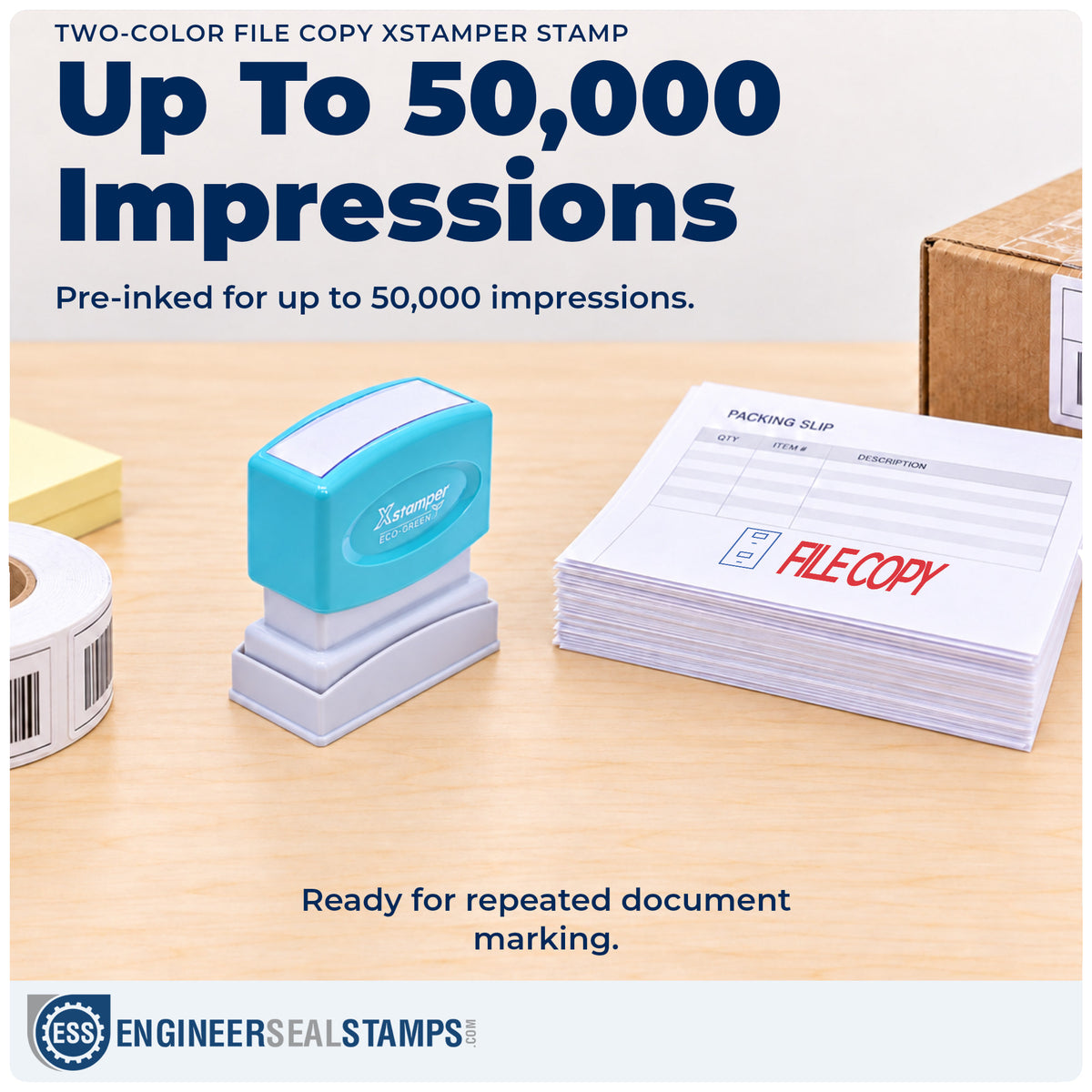 Re-inkable "File copy" stamp built for thousands of repeat impressions