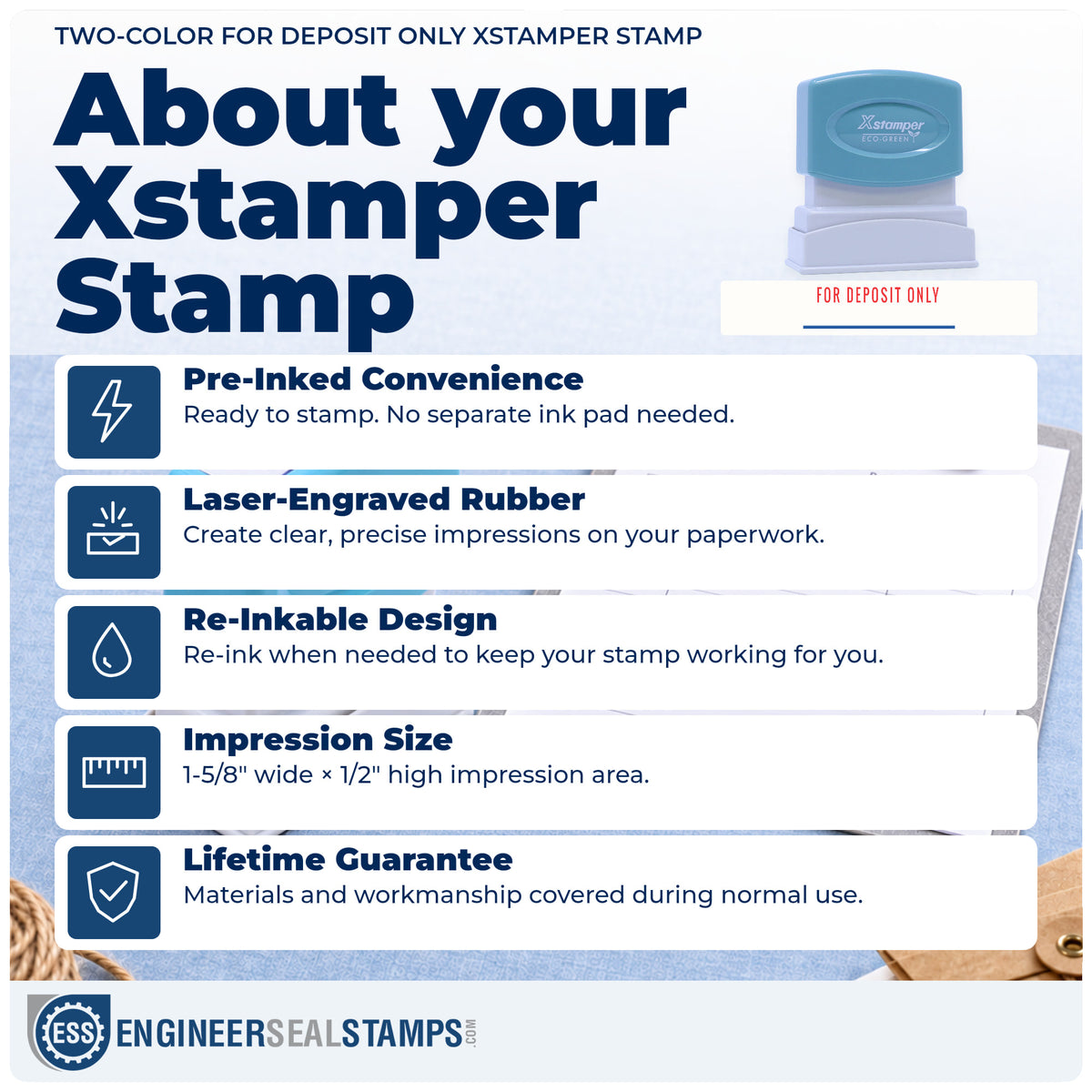 About the "For deposit only" Xstamper No. 2035 stamp and how to care for it