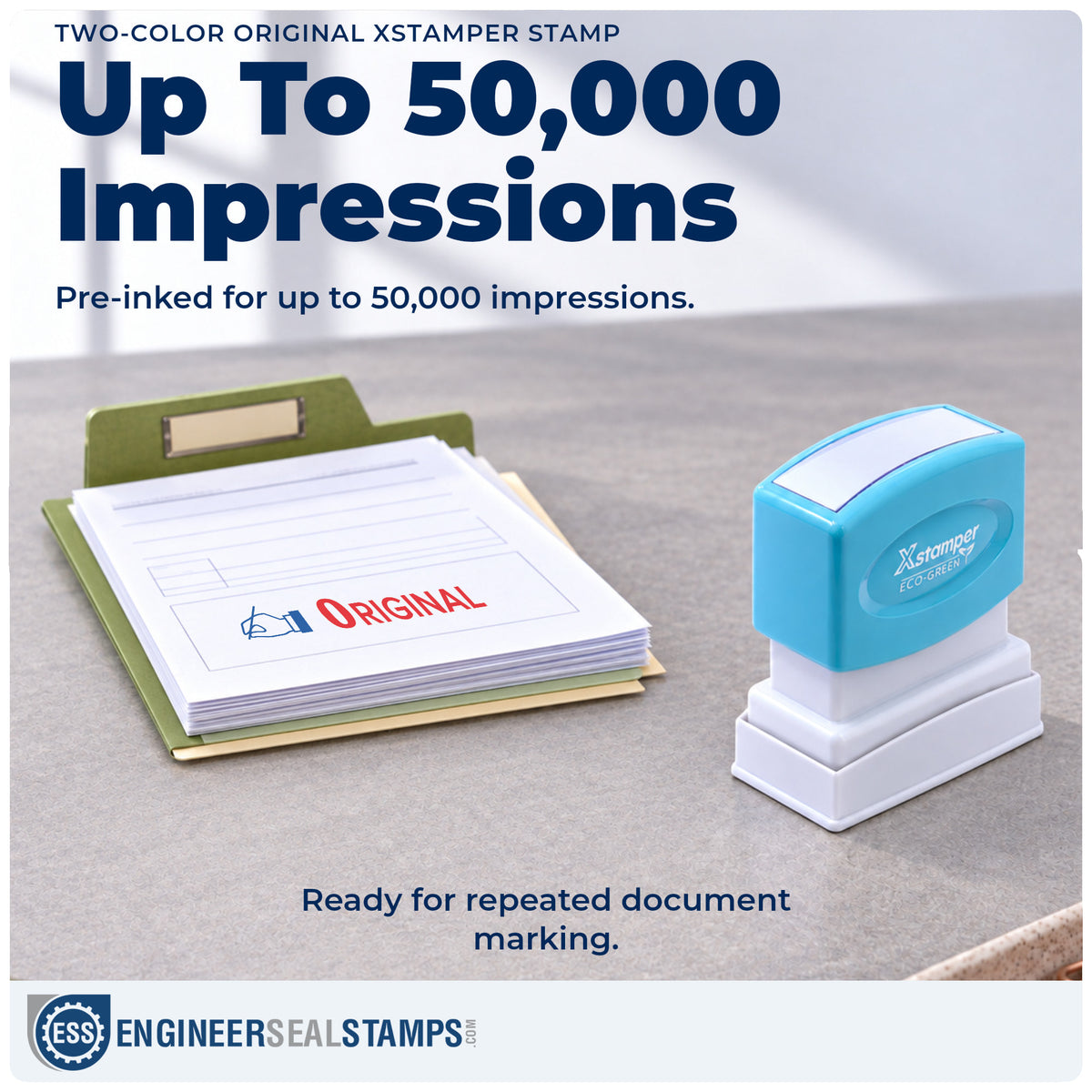 Re-inkable "Original" stamp built for thousands of repeat impressions
