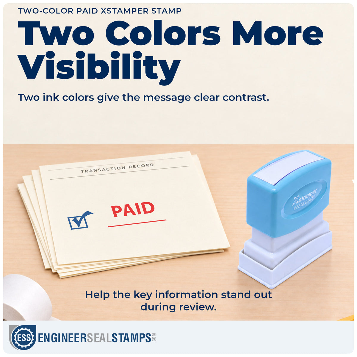 Features of the "Paid" Xstamper No. 2024 pre-inked stamp