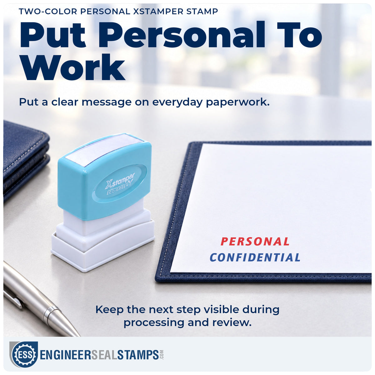 "Personal" stamp being pressed onto a document during everyday filing