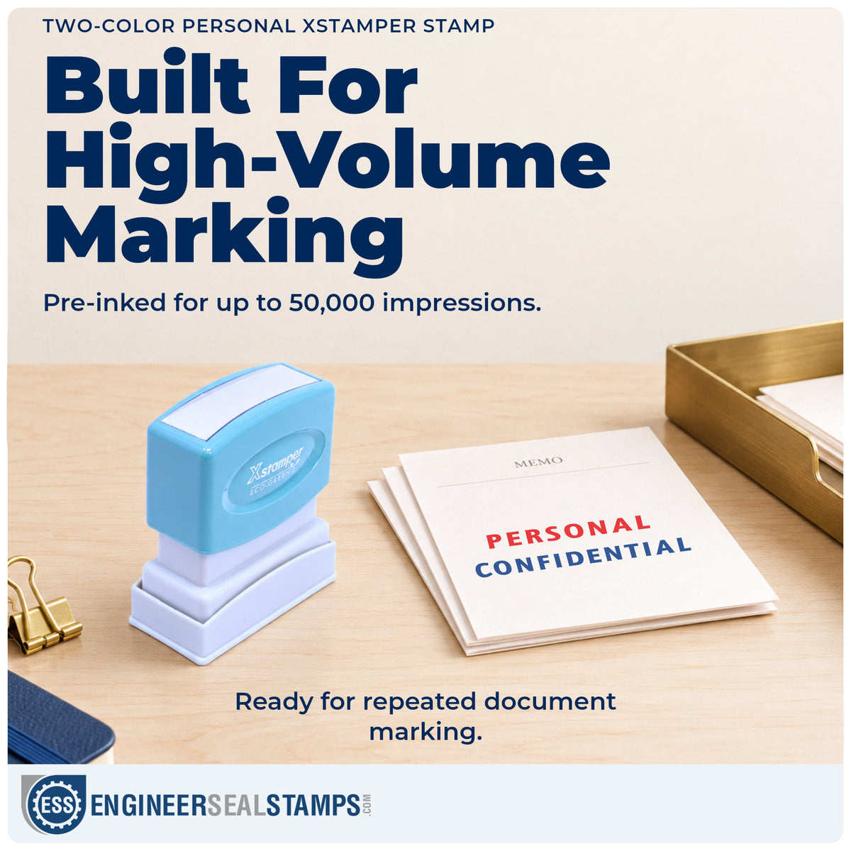 Re-inkable "Personal" stamp built for thousands of repeat impressions
