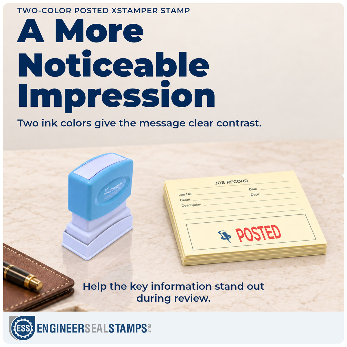 Features of the "Posted" Xstamper No. 2038 pre-inked stamp
