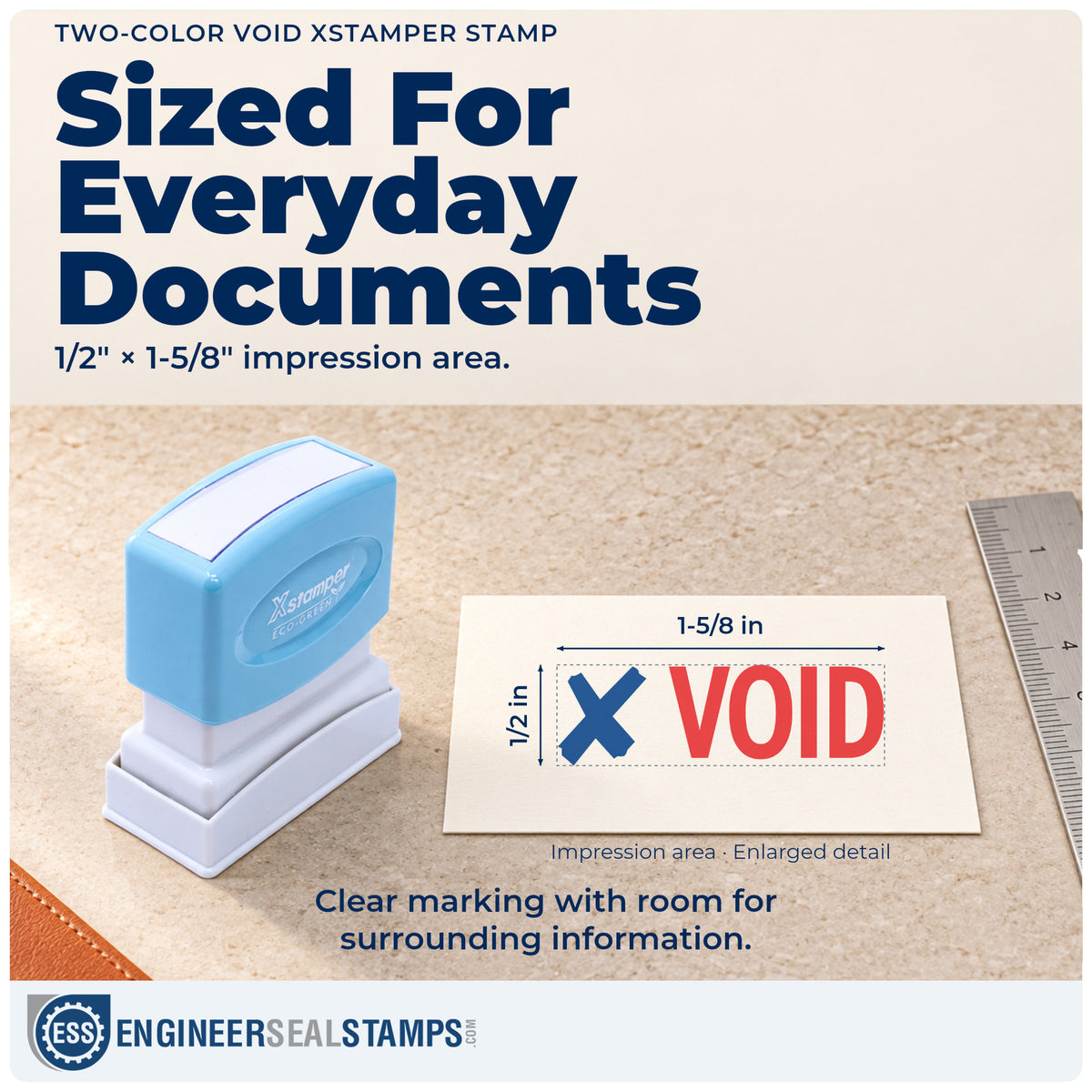 Impression size guide: the "Void" imprint measures 1/2 x 1-5/8 in