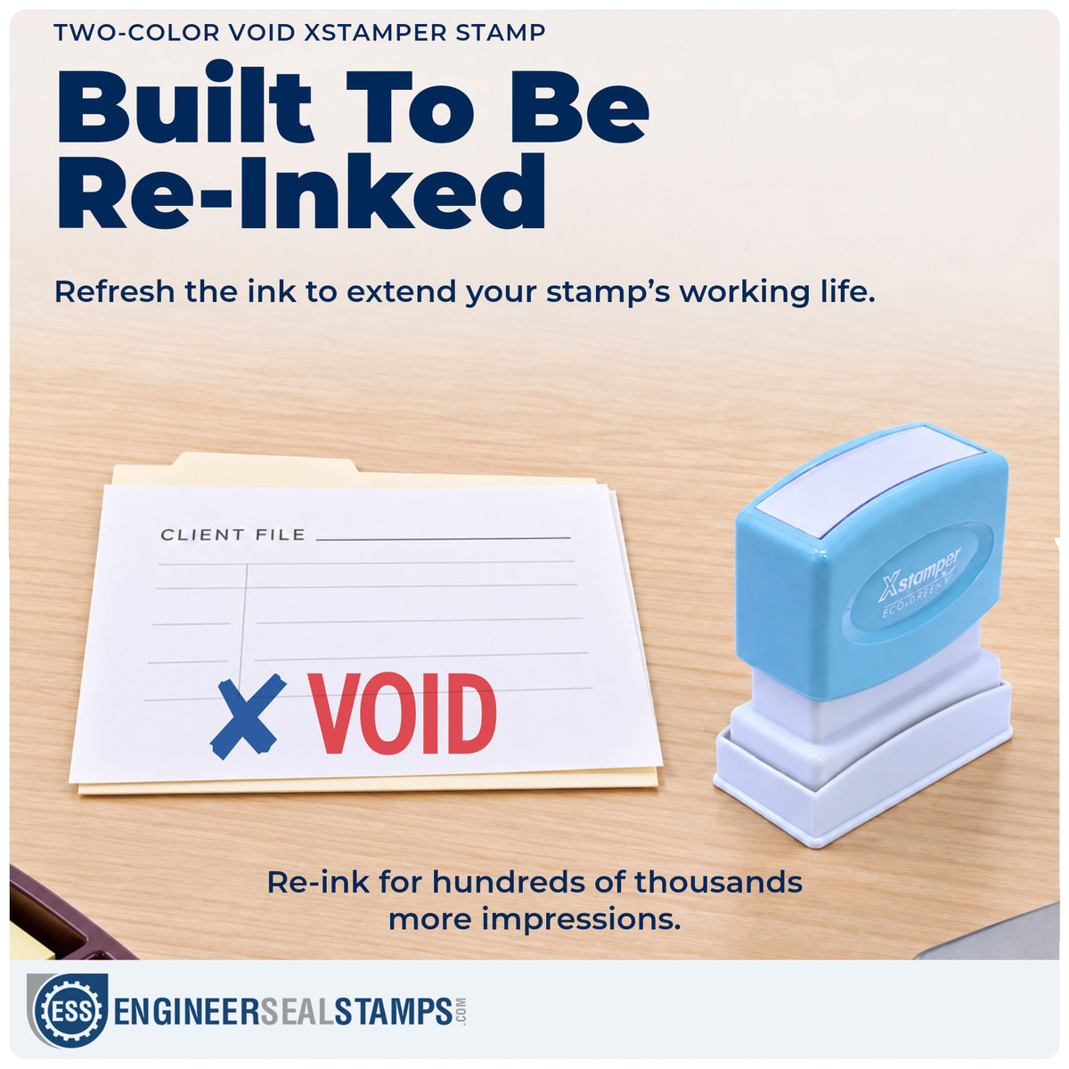 Re-inkable "Void" stamp built for thousands of repeat impressions