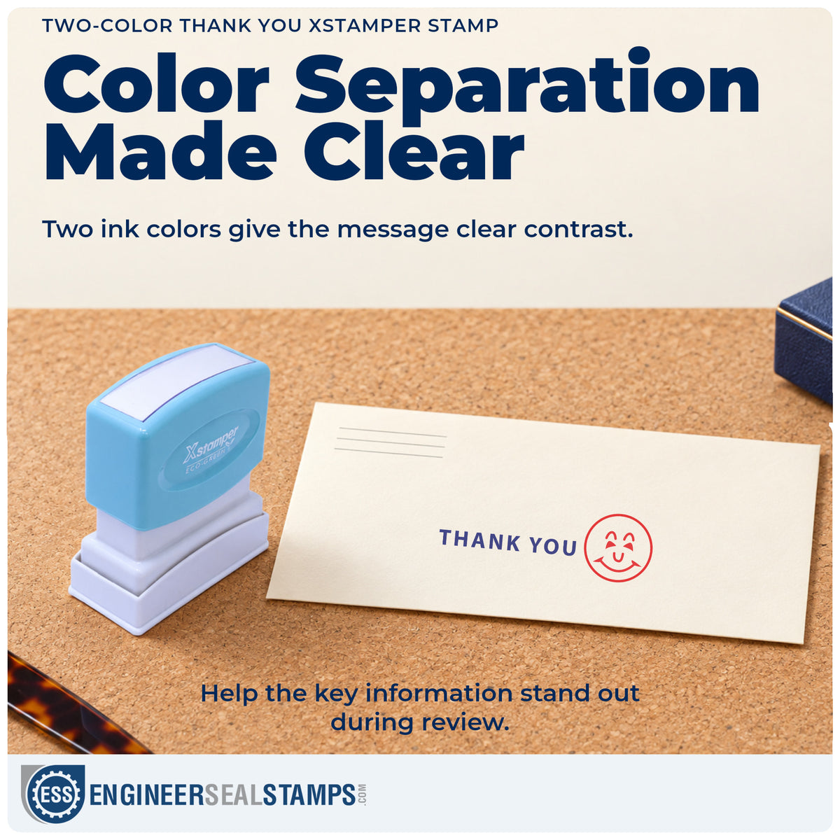 Features of the "Thank you" Xstamper No. 2018 pre-inked stamp