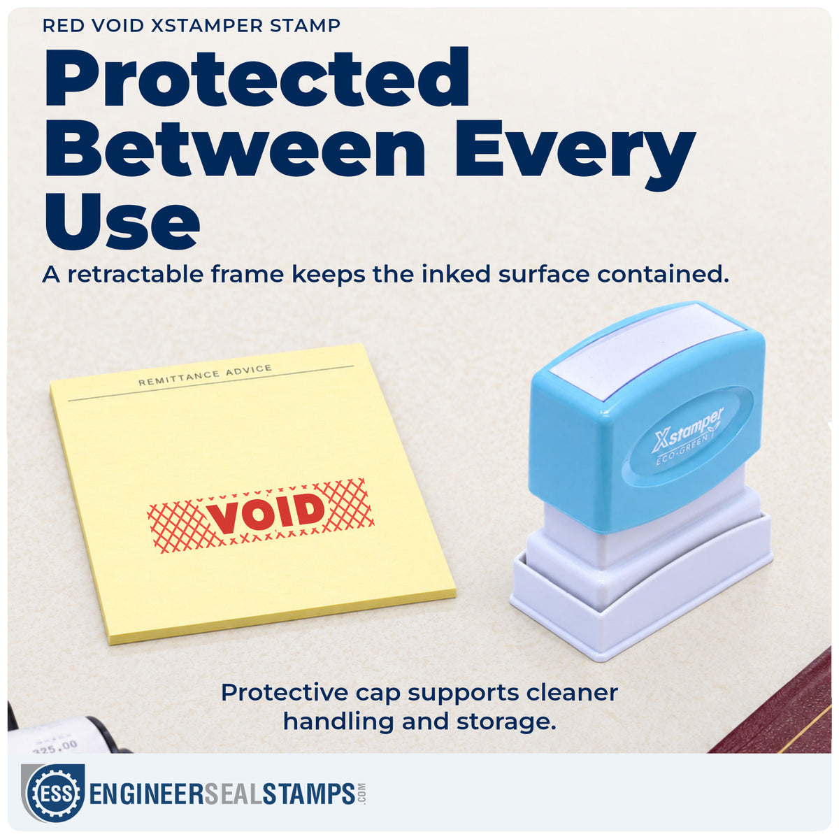 Features of the "Void" Xstamper No. 1825 pre-inked stamp