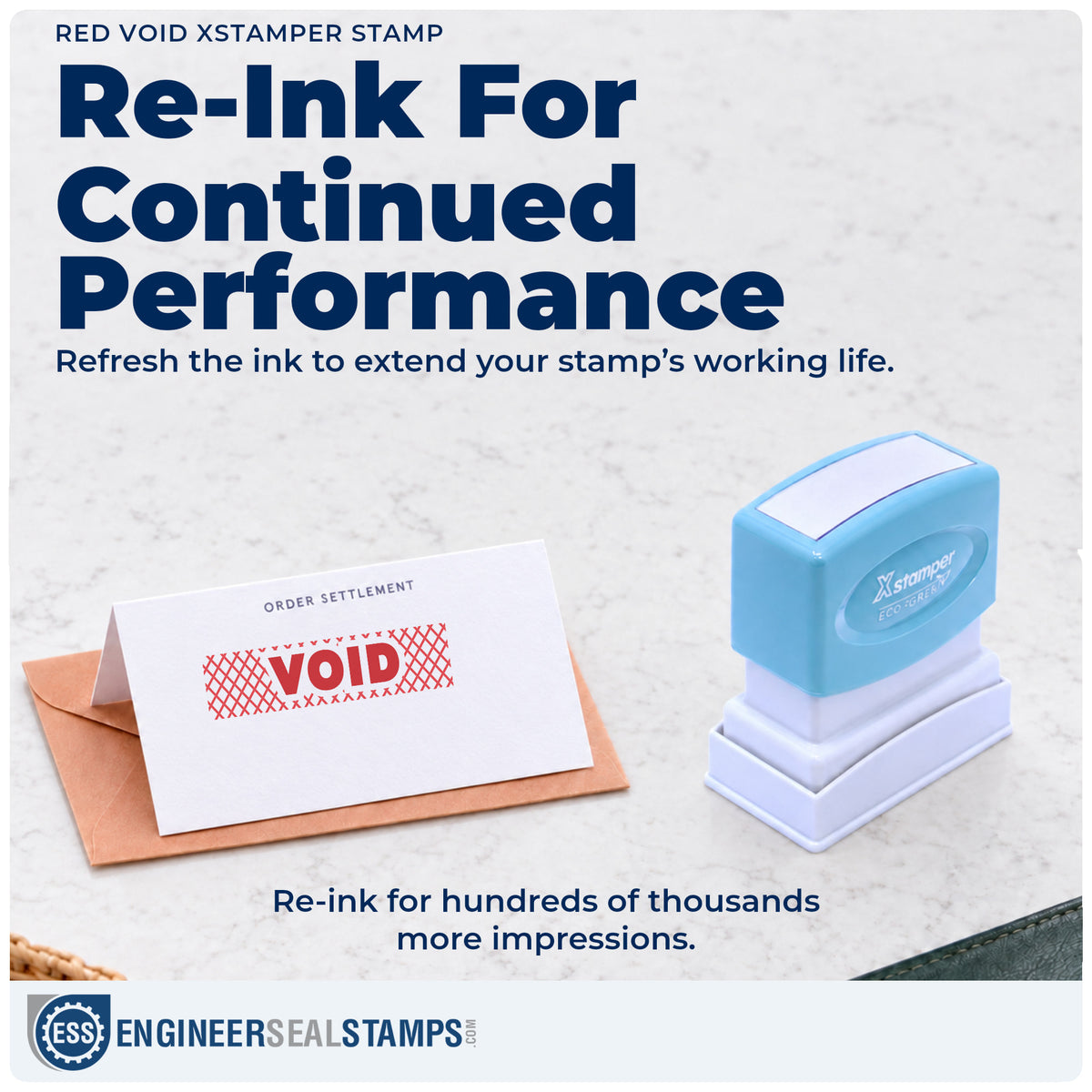 Re-inkable "Void" stamp built for thousands of repeat impressions