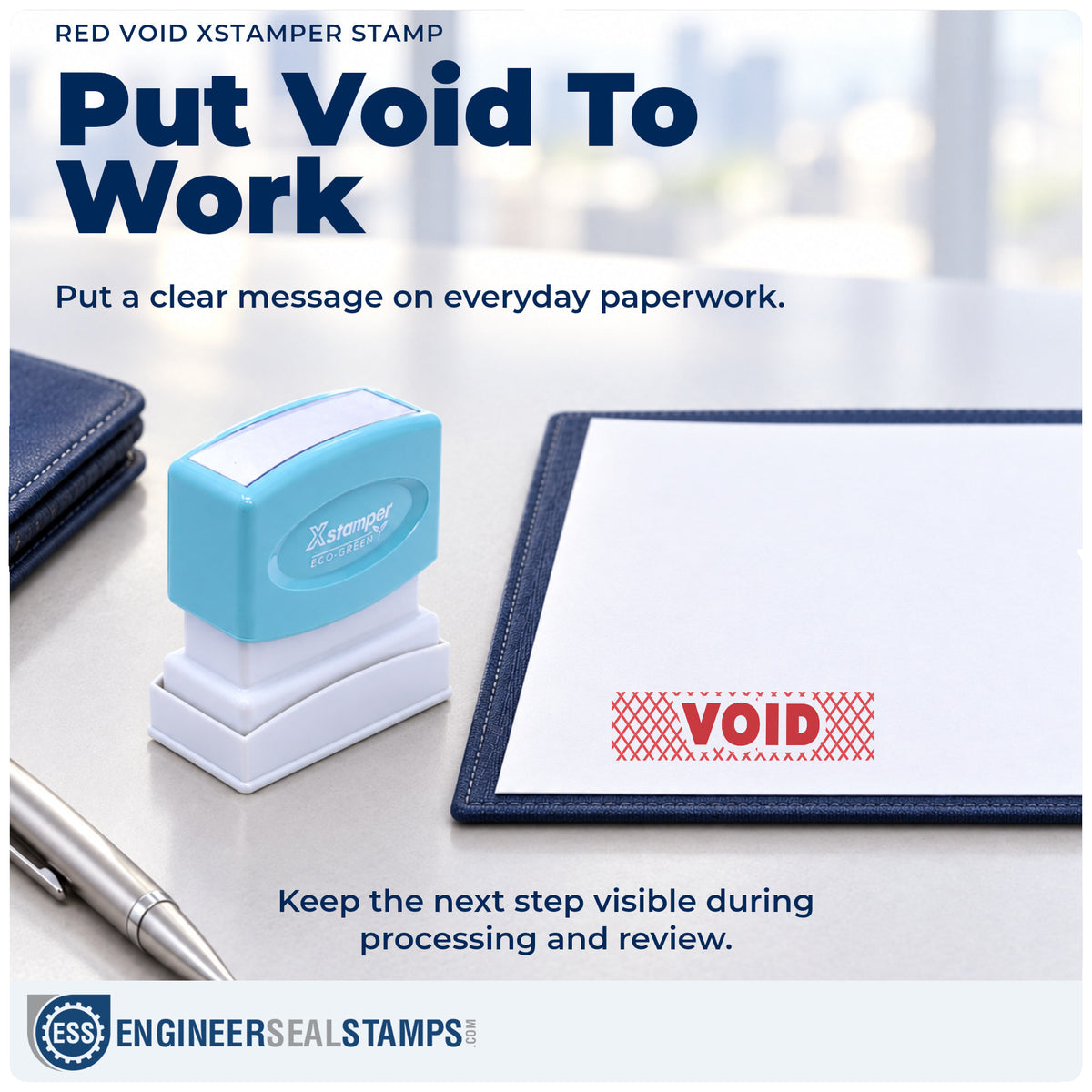 "Void" stamp being pressed onto a document during everyday filing