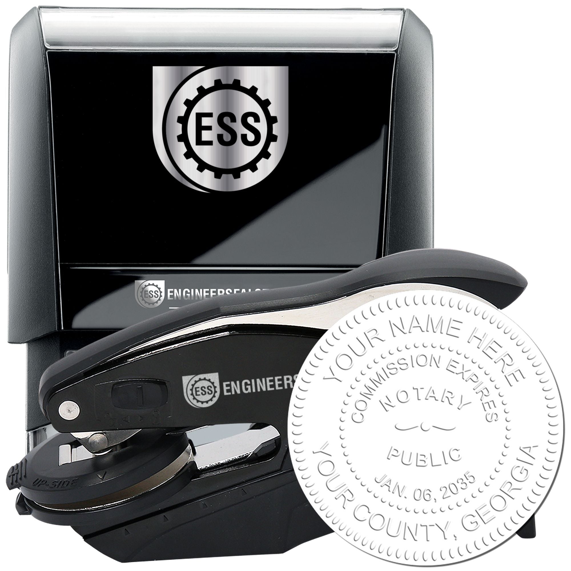 Rectangular Self Inking Georgia Notary Stamp and Hybrid Seal Embosser Kit
