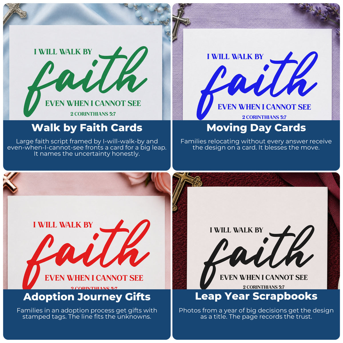 Four ways to use the Walk By Faith Even When I Cannot See Frame Accent Compact Pre-Inked Stamp – Slim: walk by faith cards, moving day cards, adoption journey gifts and leap year scrapbooks.
