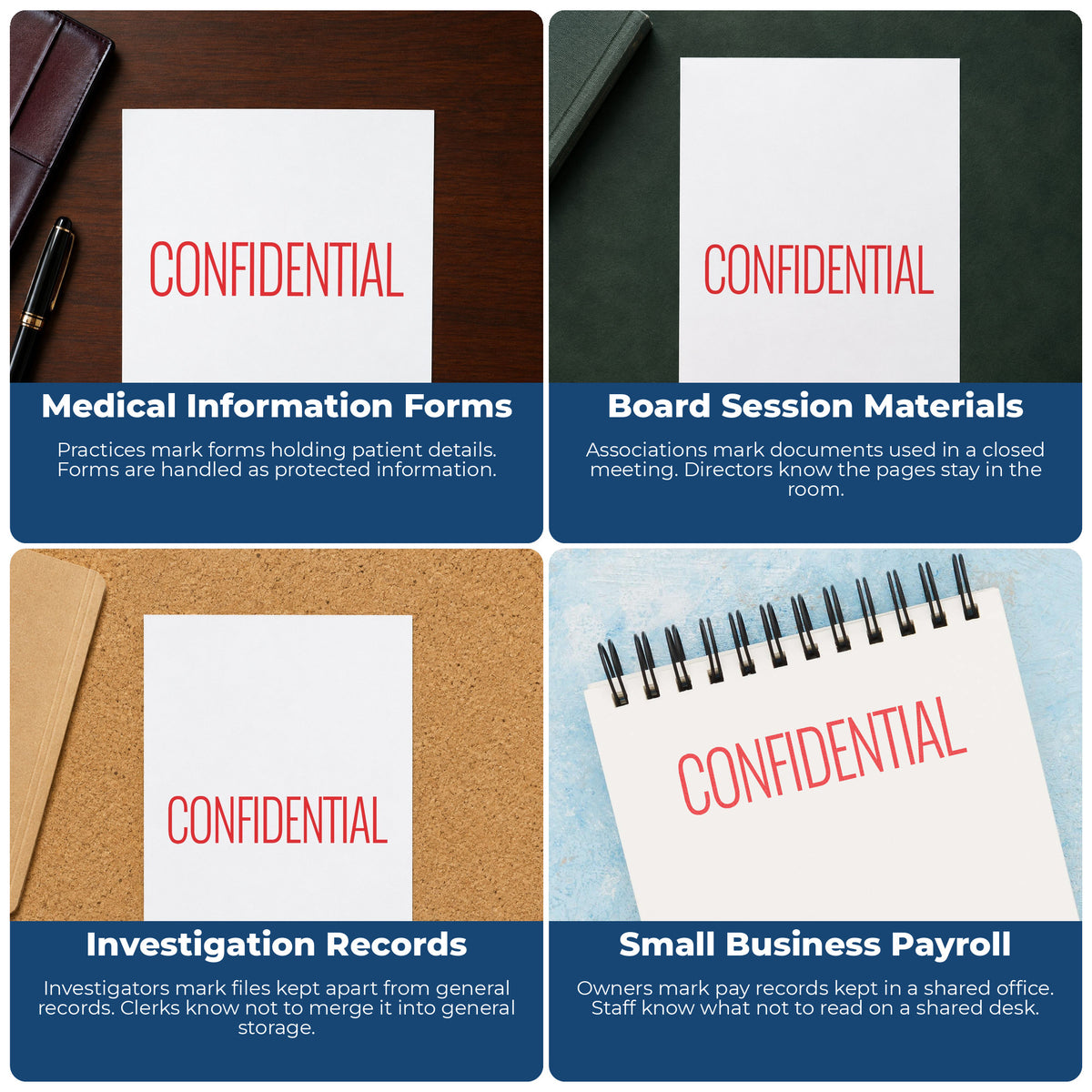 "Confidential" pre-inked stamp alongside the mark it leaves on a page