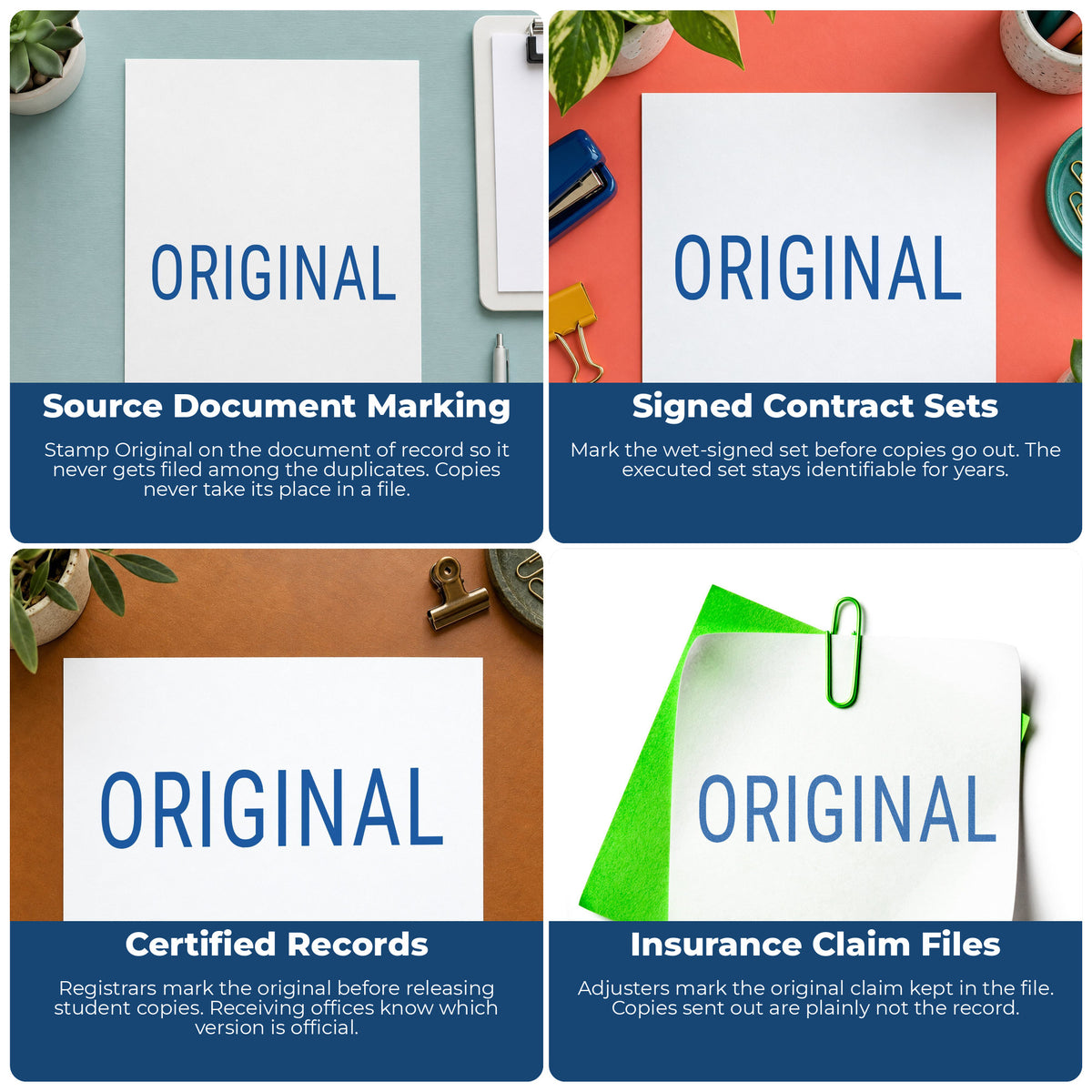 "Original" imprint applied to paperwork, rectangle impression at 1/2 x 1-5/8 in