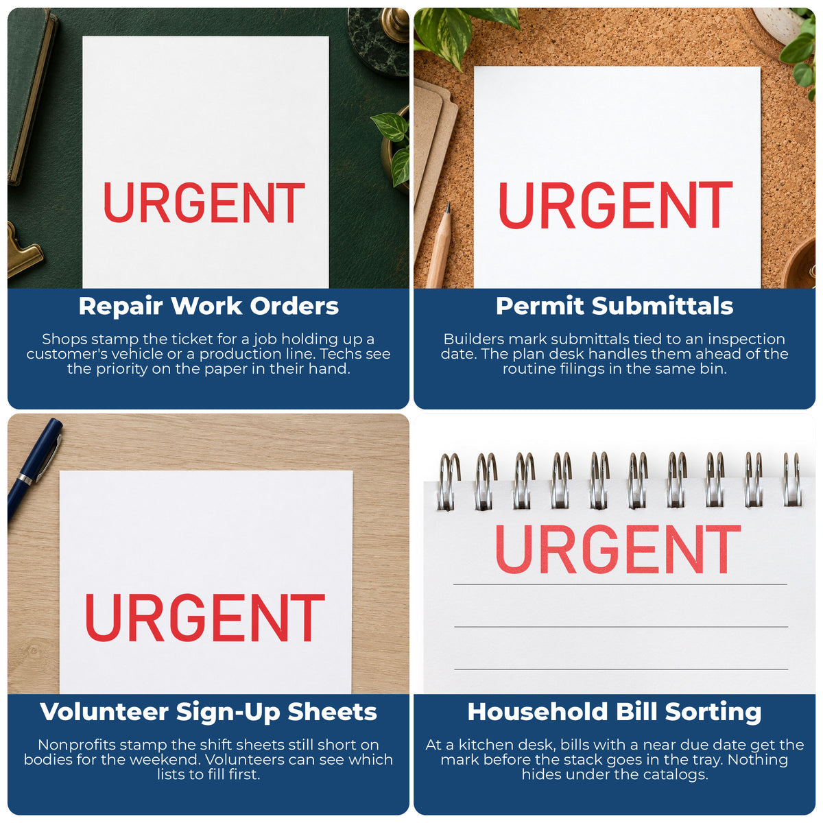 "Urgent" pre-inked stamp alongside the mark it leaves on a page