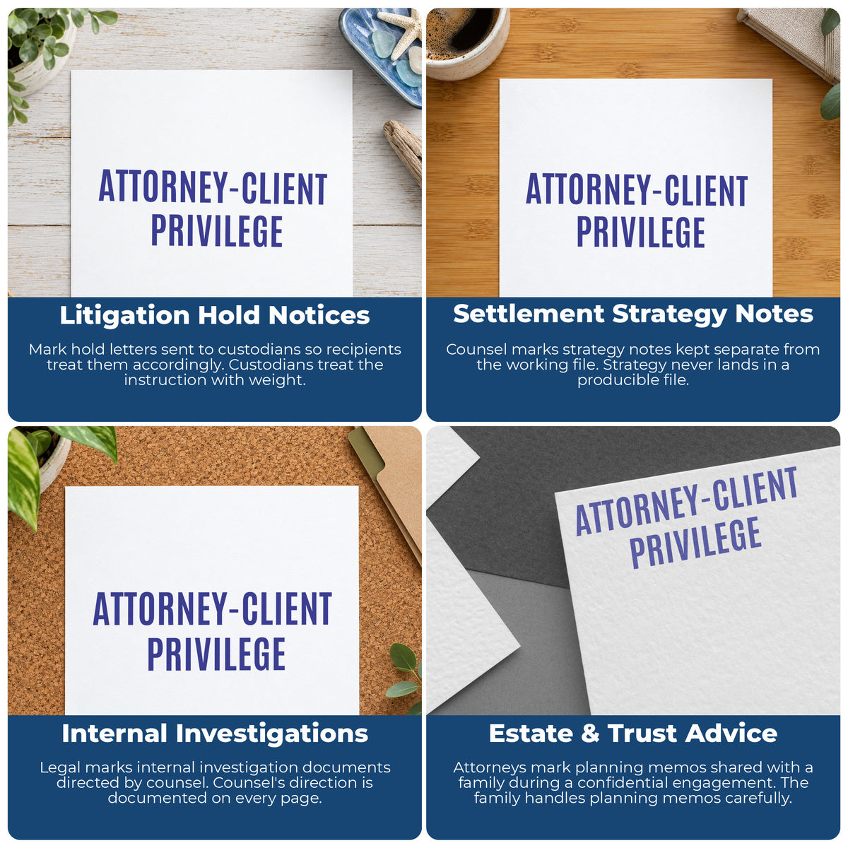"Attorney-client privilege" pre-inked stamp alongside the mark it leaves on a page