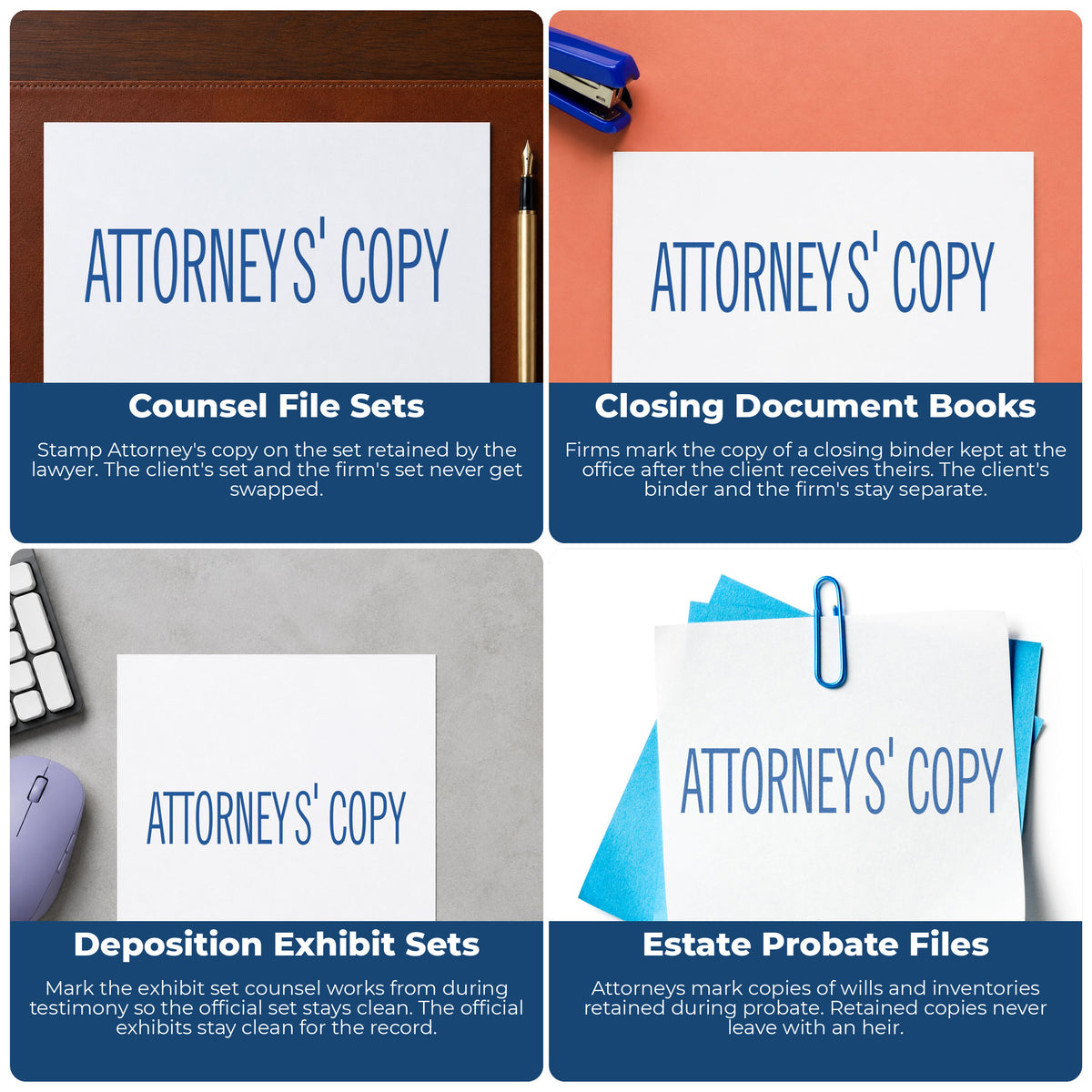 "Attorney's copy" imprint applied to paperwork, rectangle impression at 1/2 x 1-5/8 in