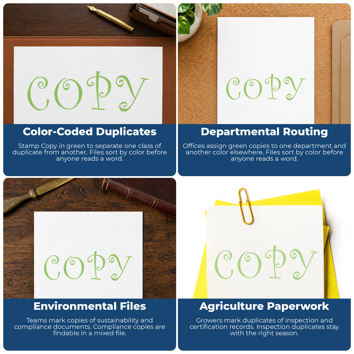 "Copy" imprint applied to paperwork, rectangle impression at Approximately 1/2 in tall x 1-5/8 in wide
