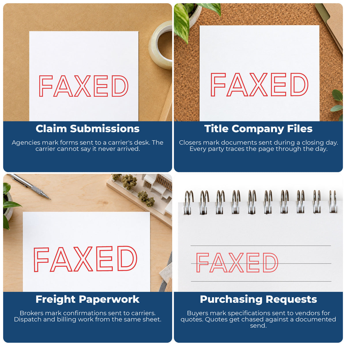 "Faxed" pre-inked stamp alongside the mark it leaves on a page