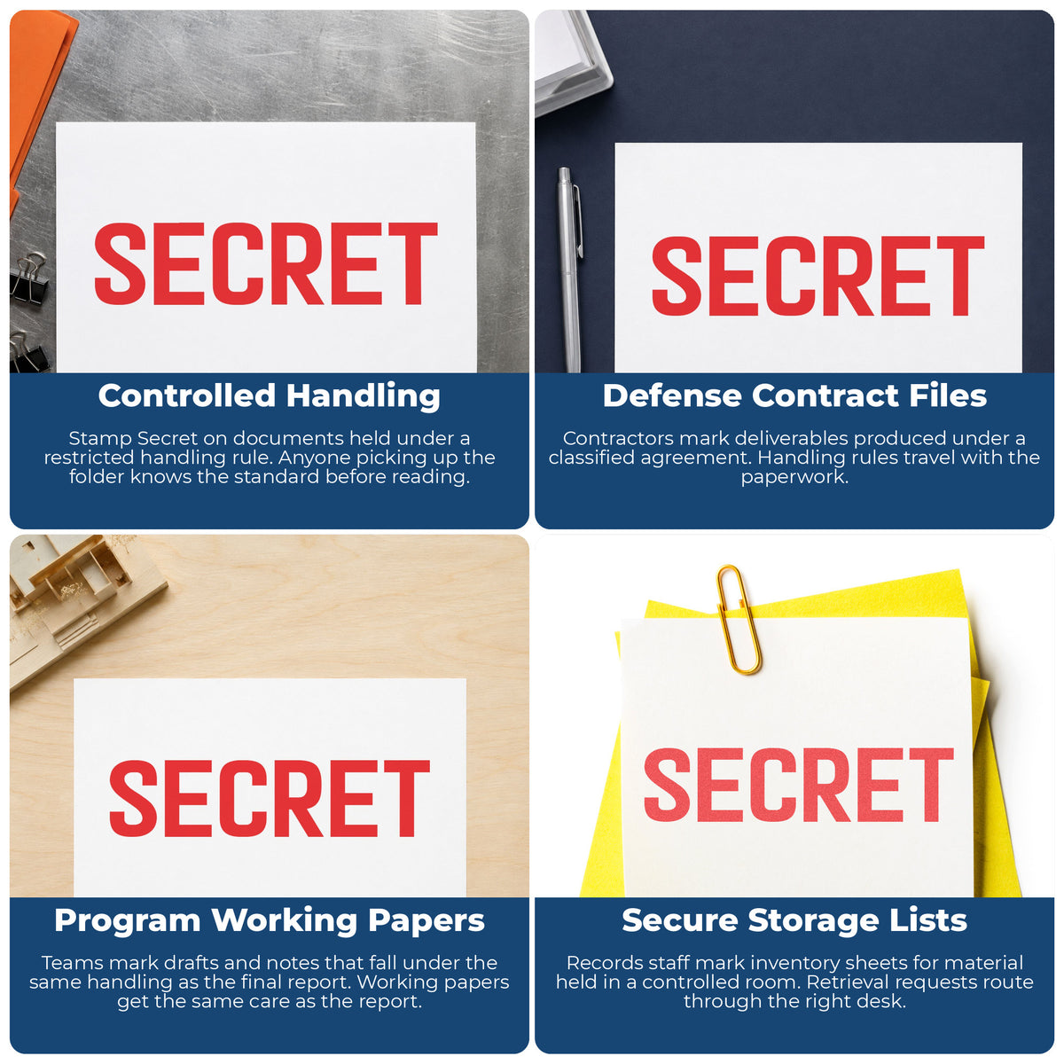 "Secret" imprint applied to paperwork, rectangle impression at 1/2 x 1-5/8 in