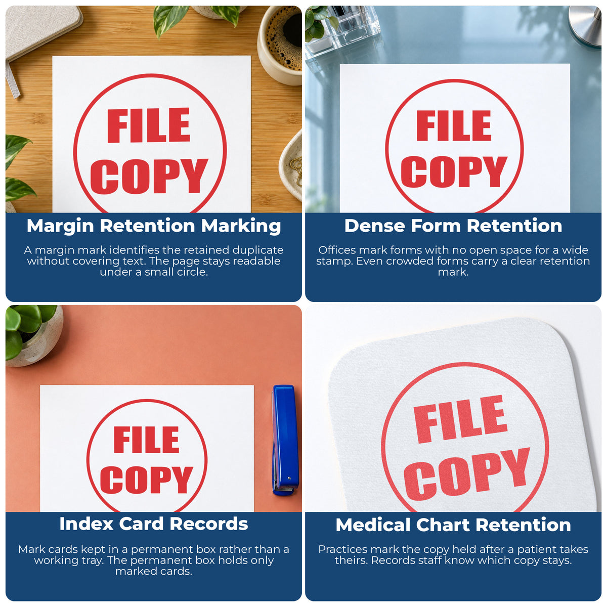 "File copy" imprint applied to paperwork, round impression at 5/8 in diameter