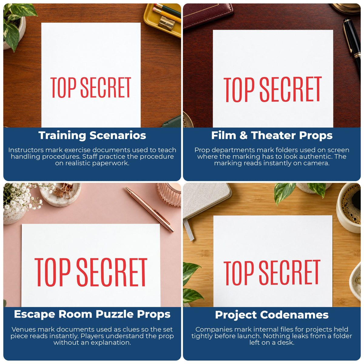 "Top secret" pre-inked stamp alongside the mark it leaves on a page