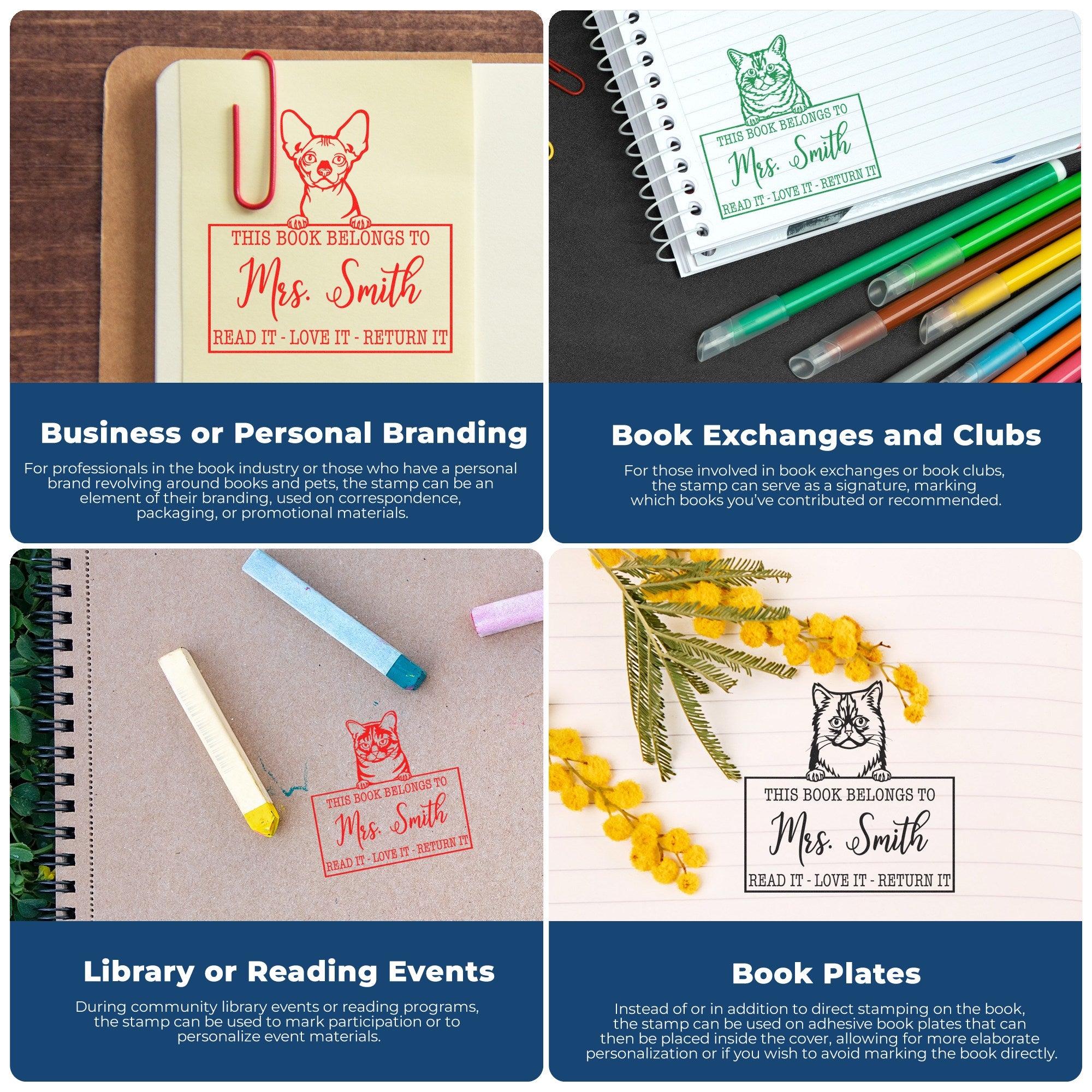 Custom Book Borrowing Rules Stamp with Norwegian Forest Cat - Engineer Seal Stamps