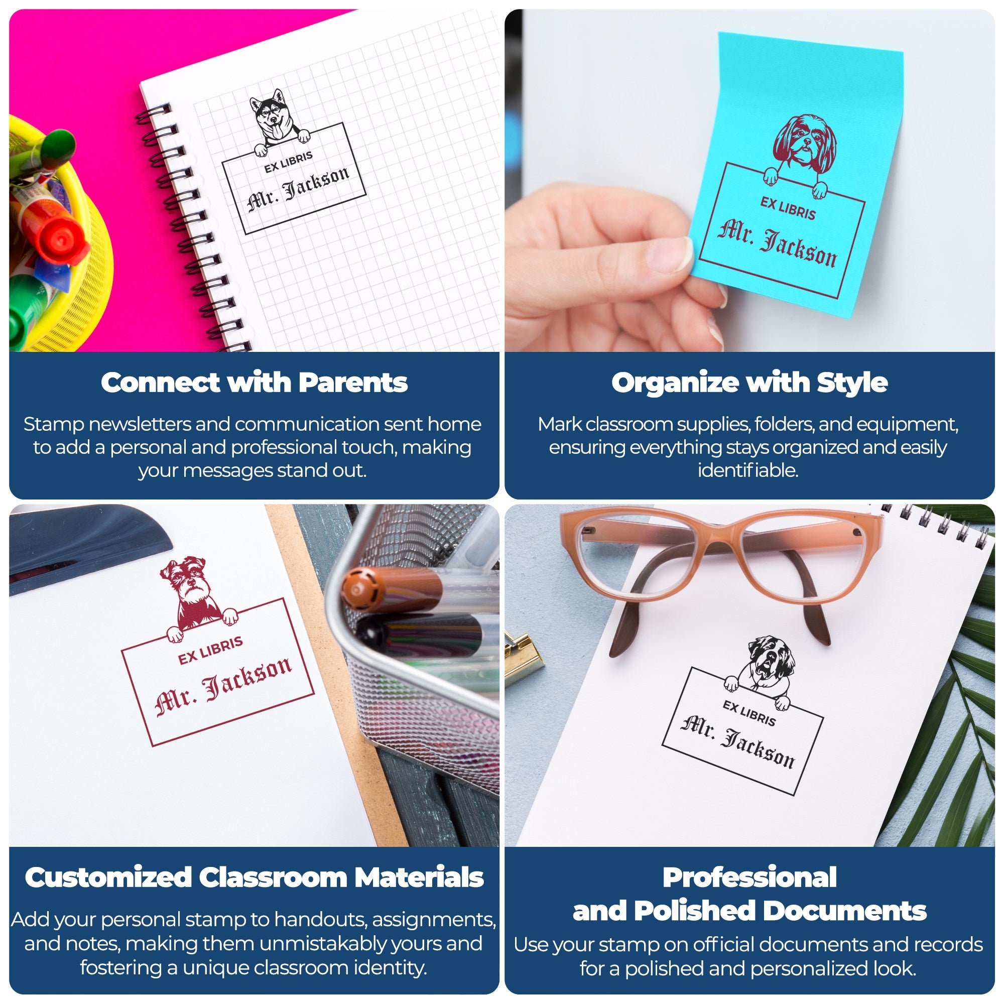 Customizable Ex Libris Classroom Stamper with Pug - Engineer Seal Stamps