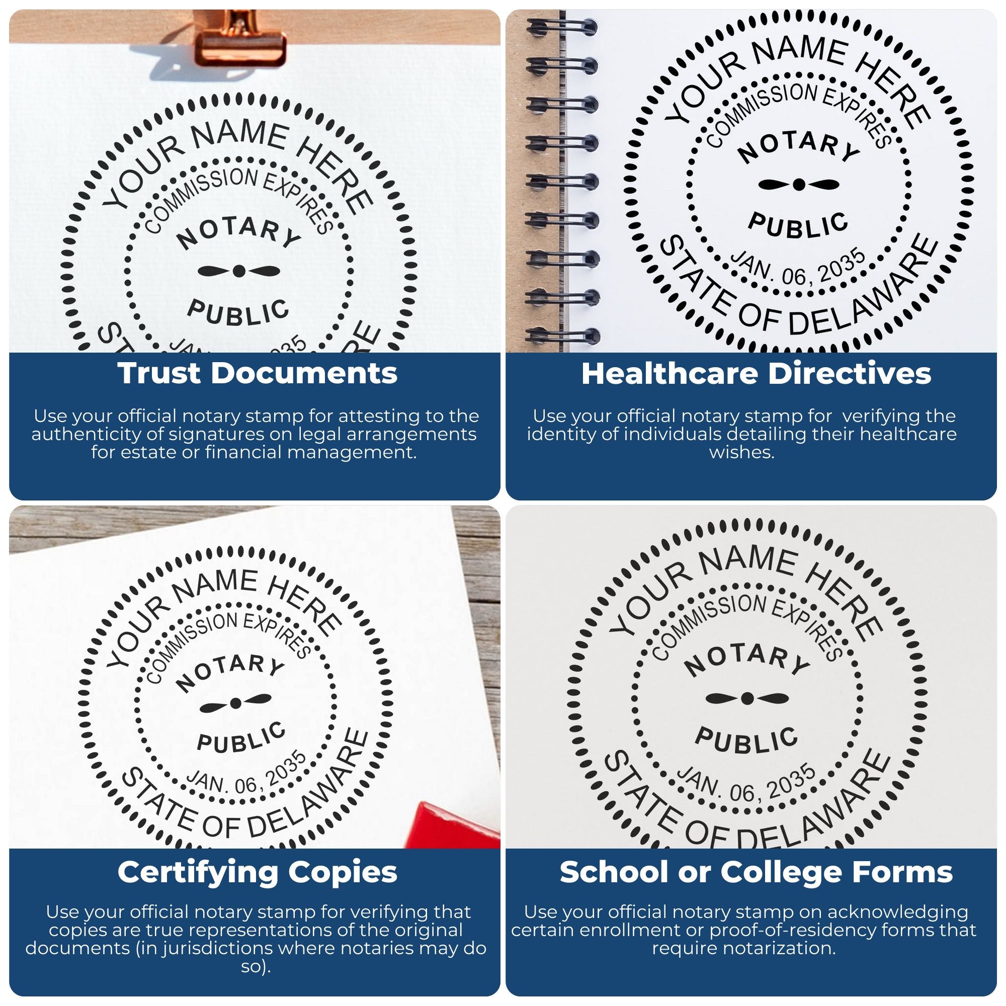 Delaware Round Notary Kit with Rubber Stamps
