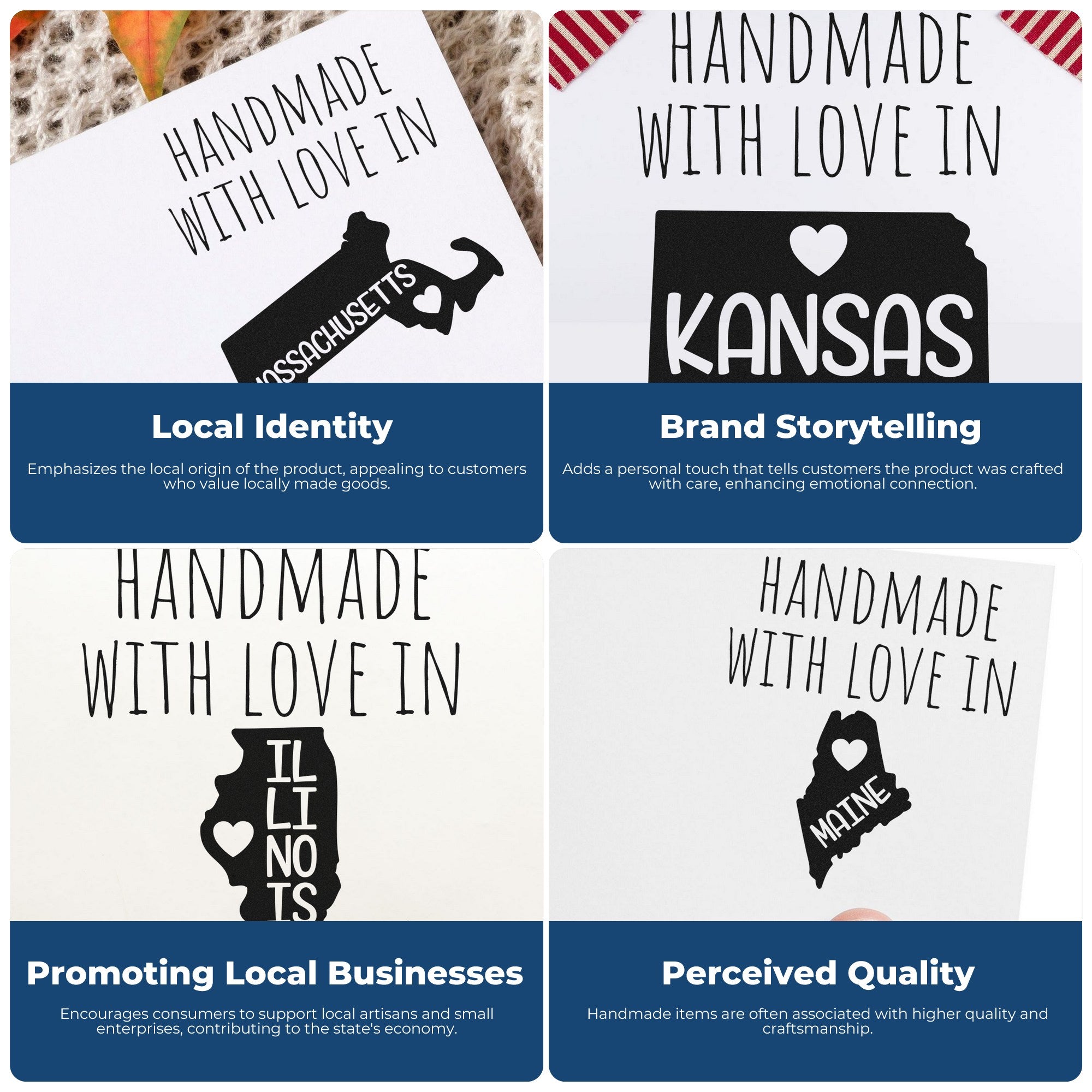 Image of a Self-Inking Wisconsin Handmade with Love Stamp, featuring a heart design and state outline, ideal for adding a personal touch to crafts and gifts.