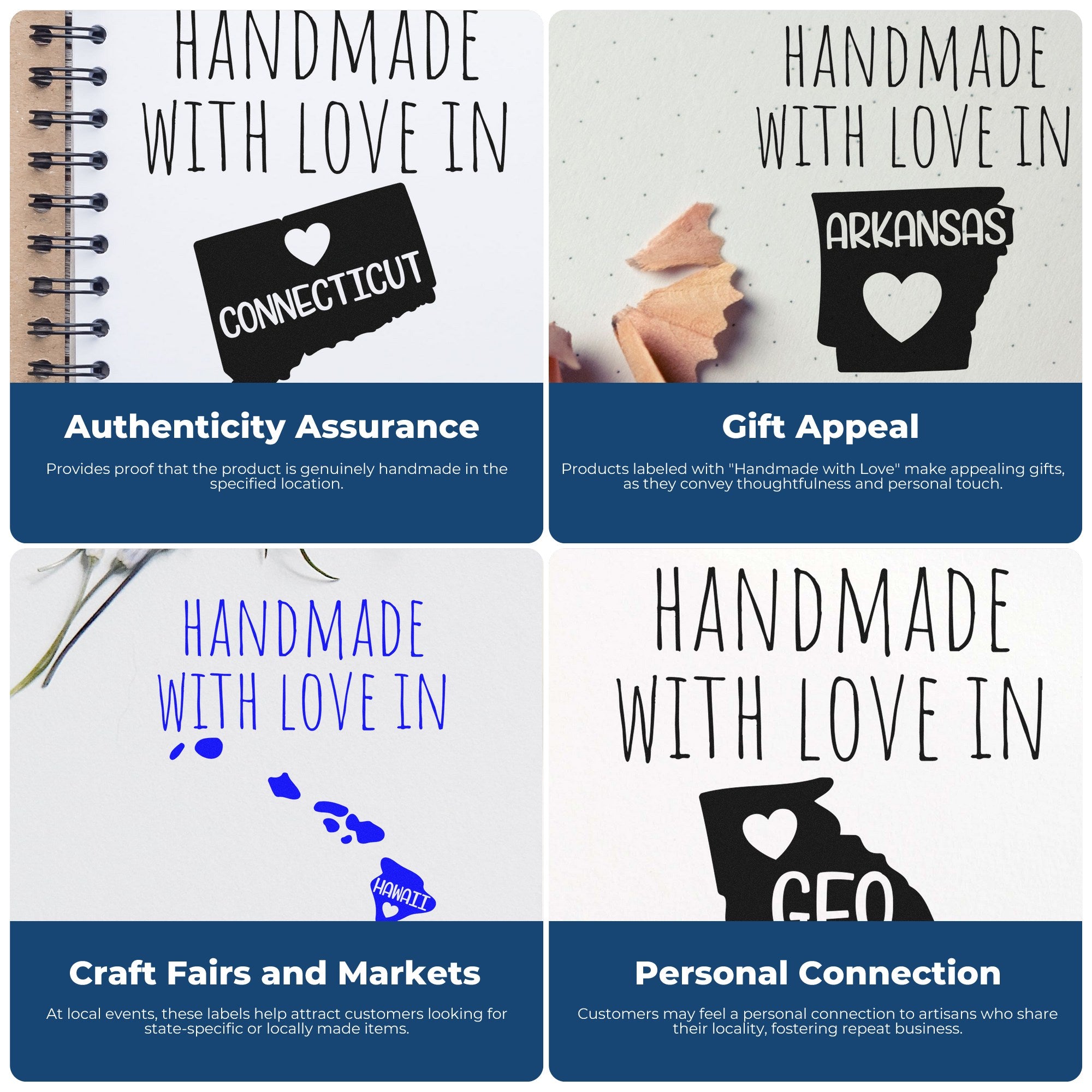 Image featuring the Self-Inking New Hampshire Handmade with Love Stamp showcasing its design and functionality, perfect for adding a personal touch to crafts and gifts.