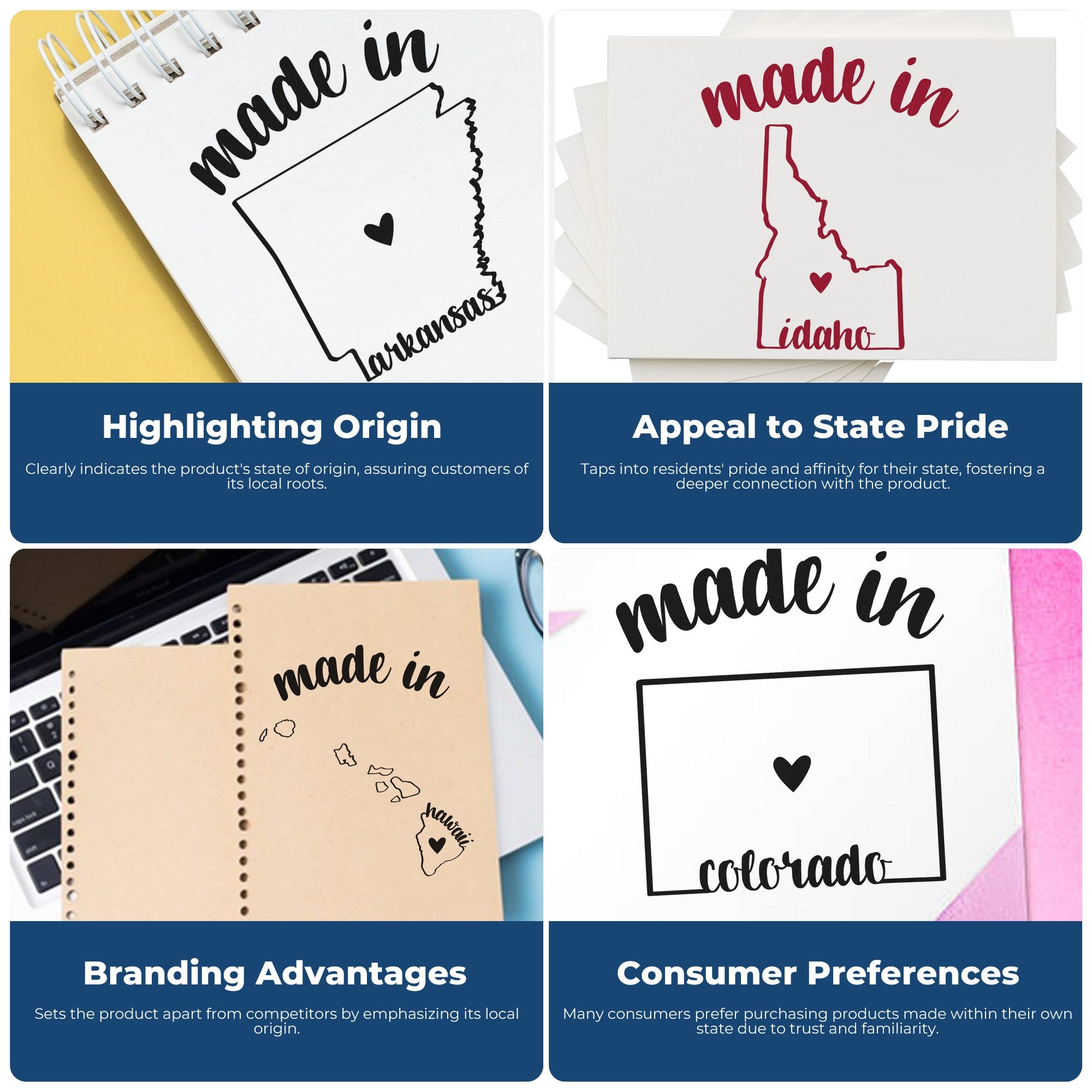 Self-Inking Handmade with Love in New Jersey Stamp on a notepad, showcasing state pride and branding advantages. Perfect for adding a personal touch to your crafts and stationery.