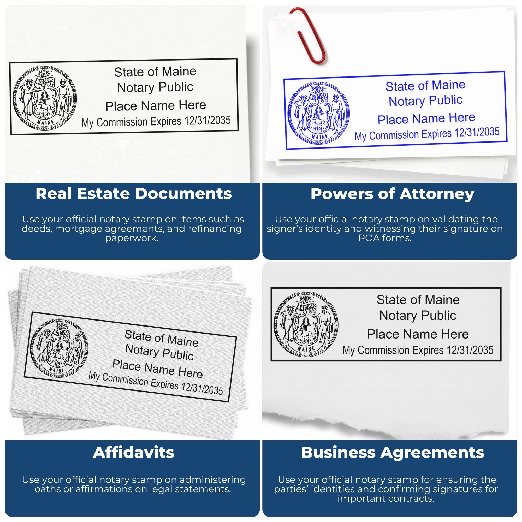 Maine Notary Stamp and Maine Notary Seal Bundle Kit with Soft Seal and Rectangular Wood Stamp