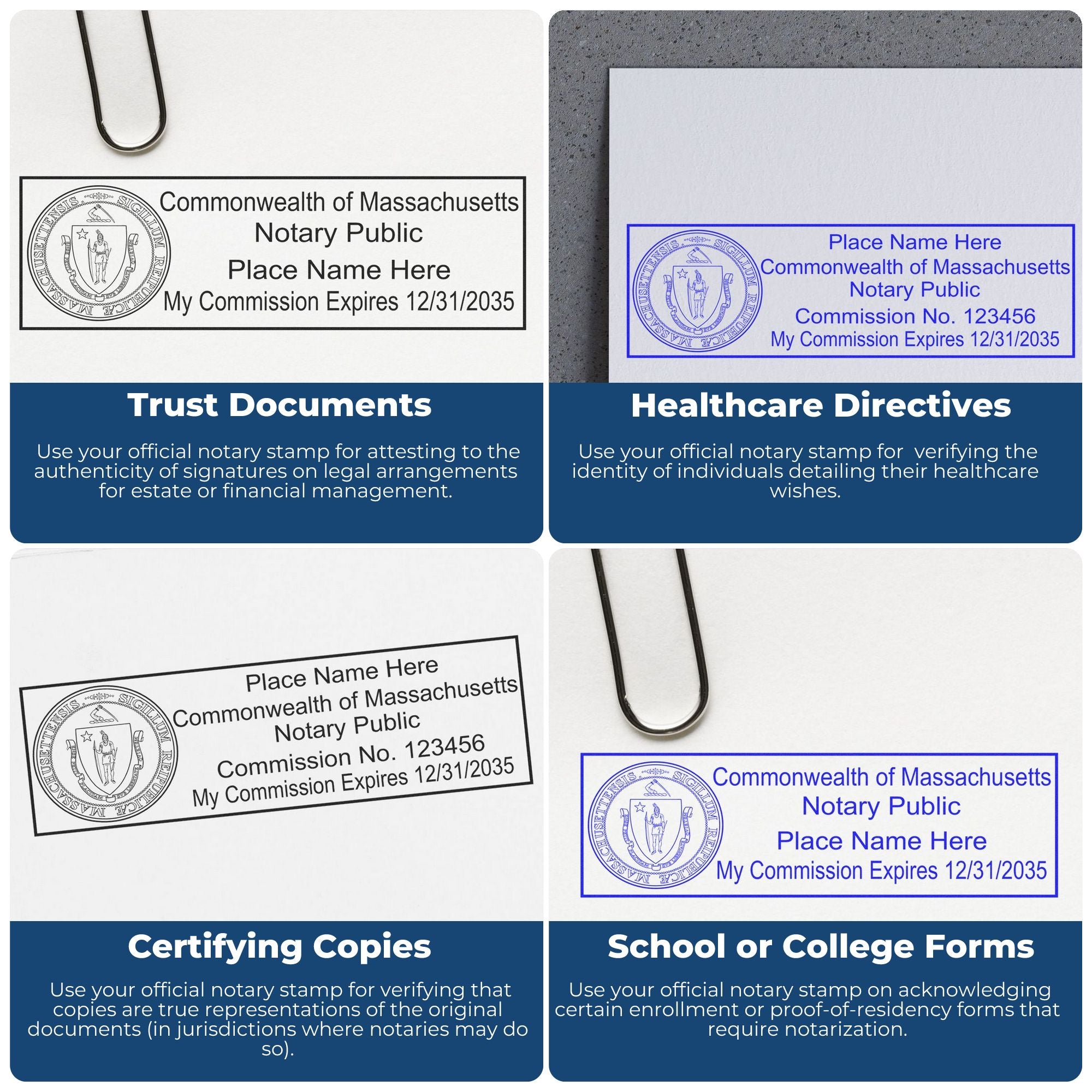 Rectangular Self Inking Massachusetts Notary Stamp and Massachusetts Notary Soft Seal