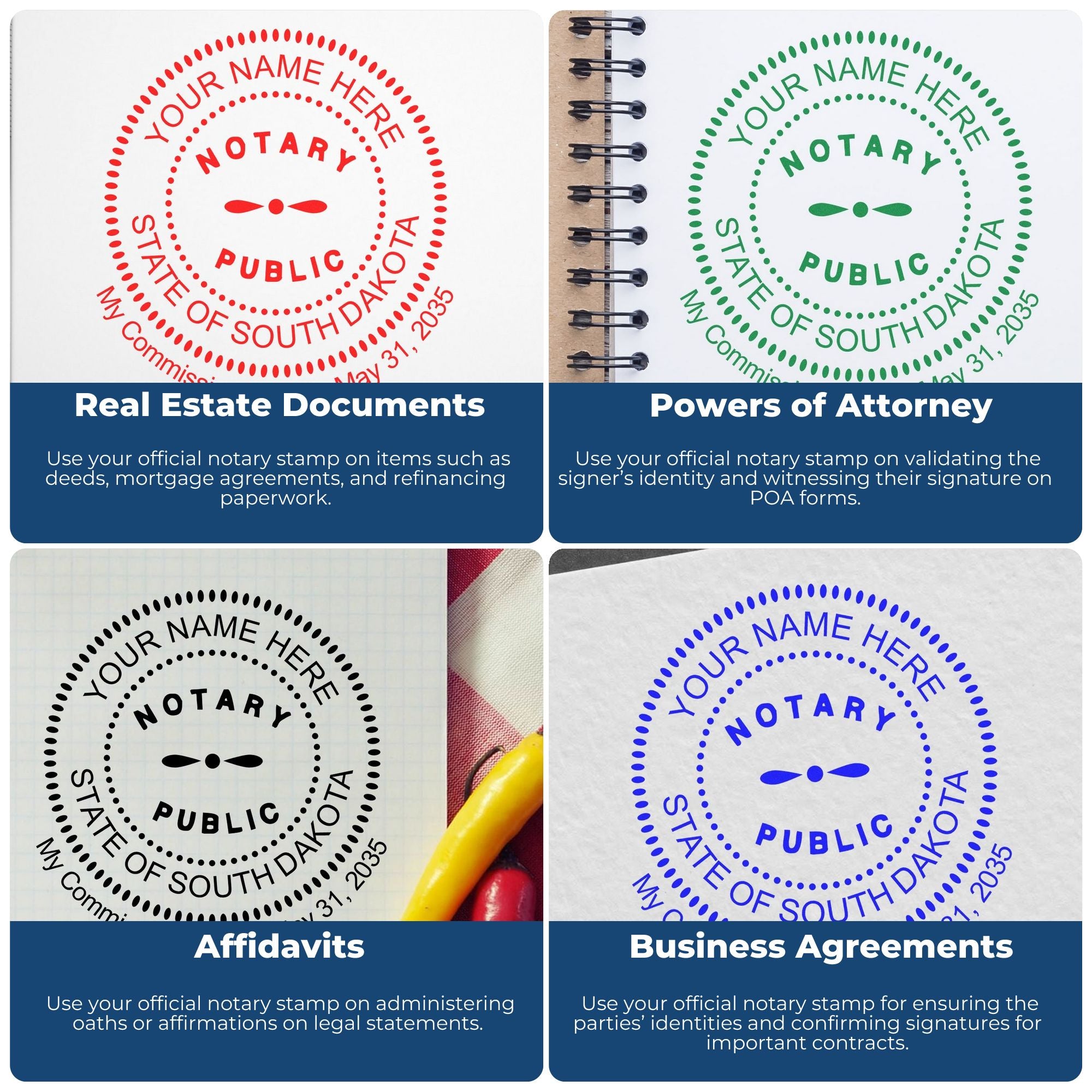SD Notary Stamp and Seal, Hybrid Seal with Round Self-Inking Notary Stamp