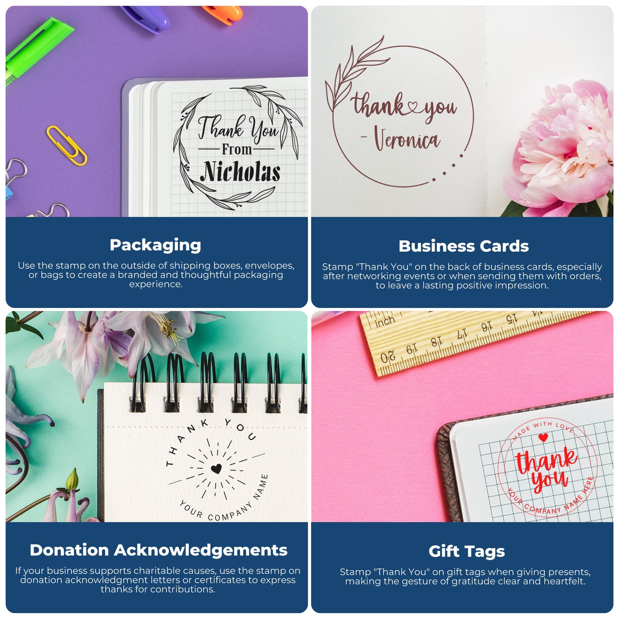 Portable Pre-Inked Bold Flourish Customized Thank You Stamp