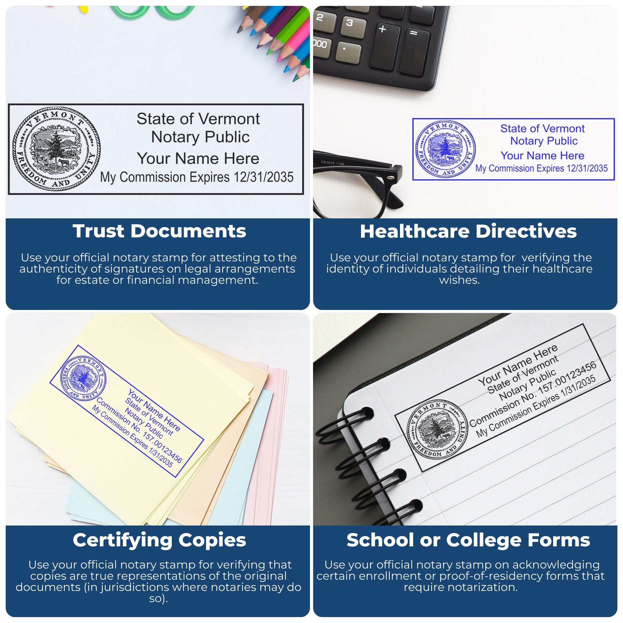 Rectangular Self Inking Vermont Notary Stamp and Vermont Notary Soft Seal