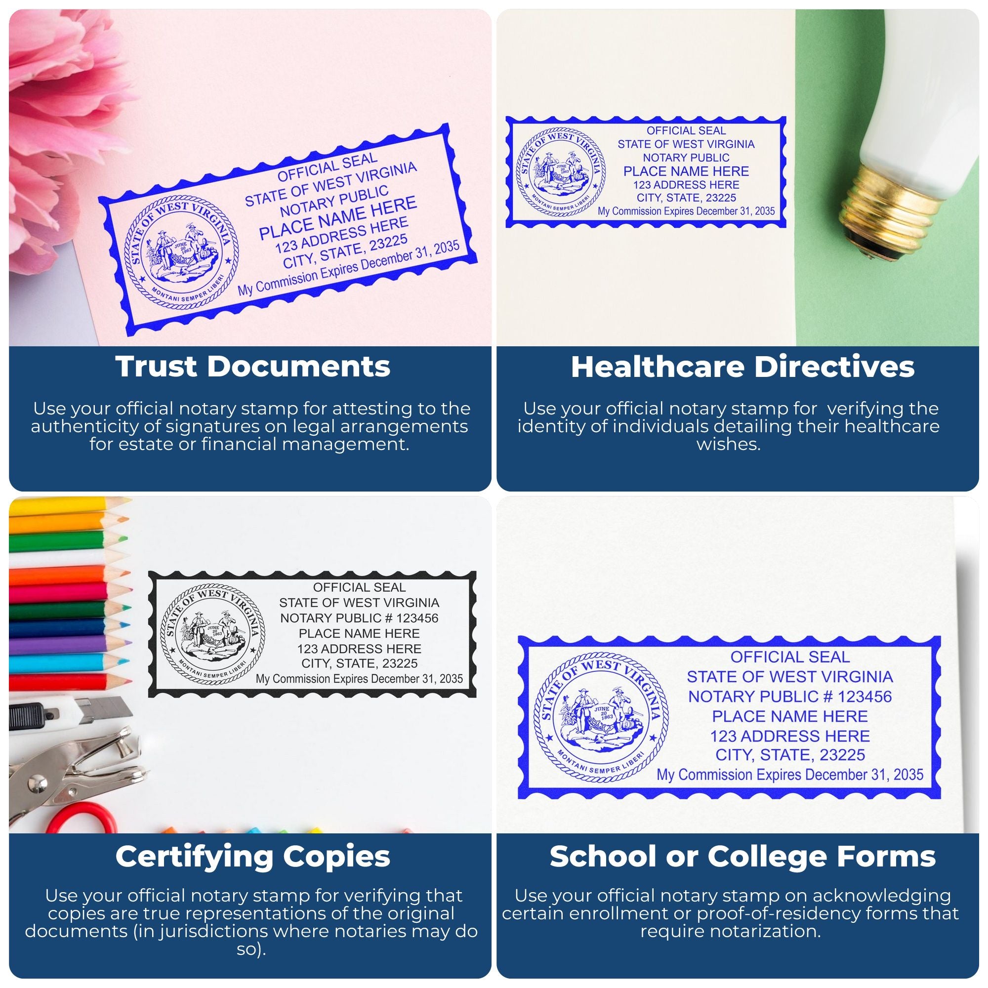 Rectangular MaxLight Notary Stamp WV and West Virginia Notary Public Desk Seal Embosser Kit - Engineer Seal Stamps