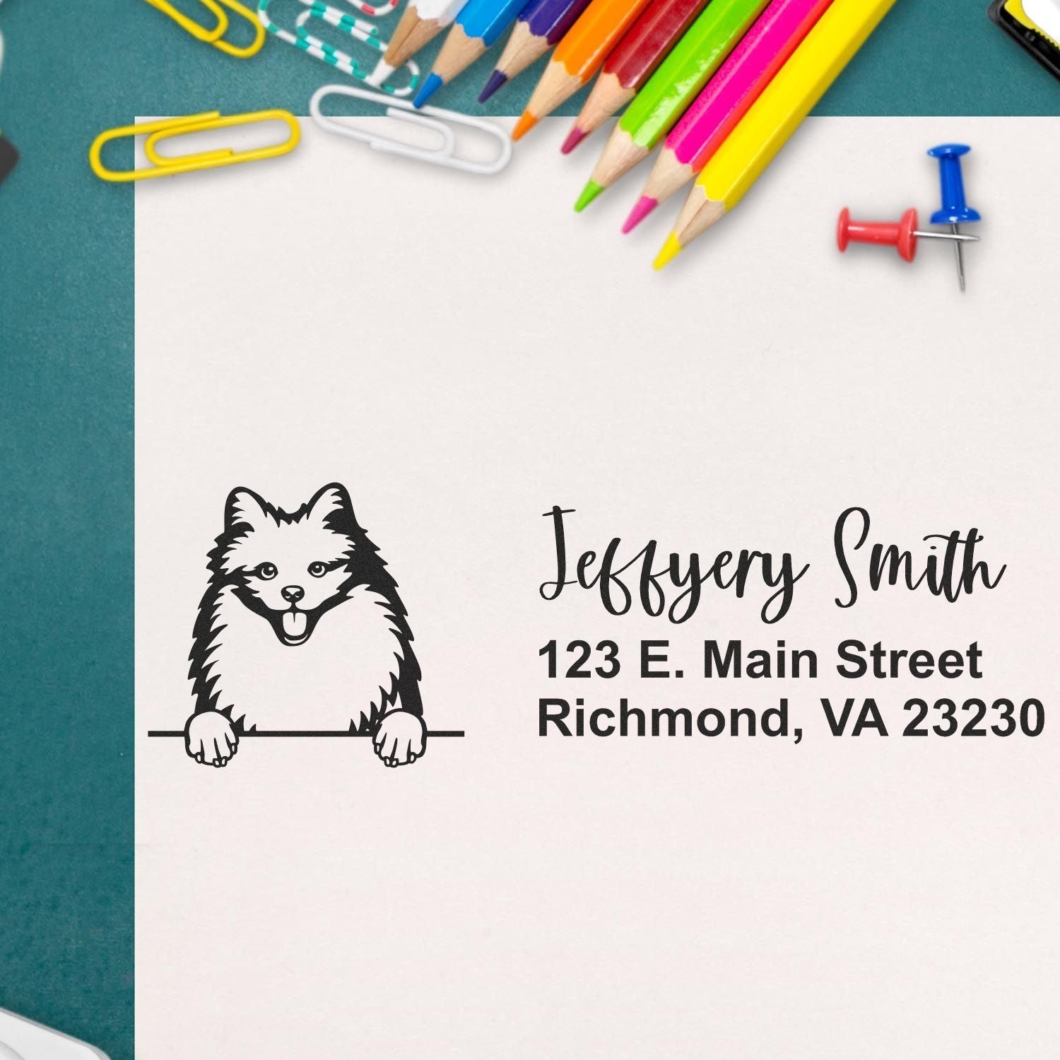 Peeking American Eskimo Name and Address Rubber Stamp