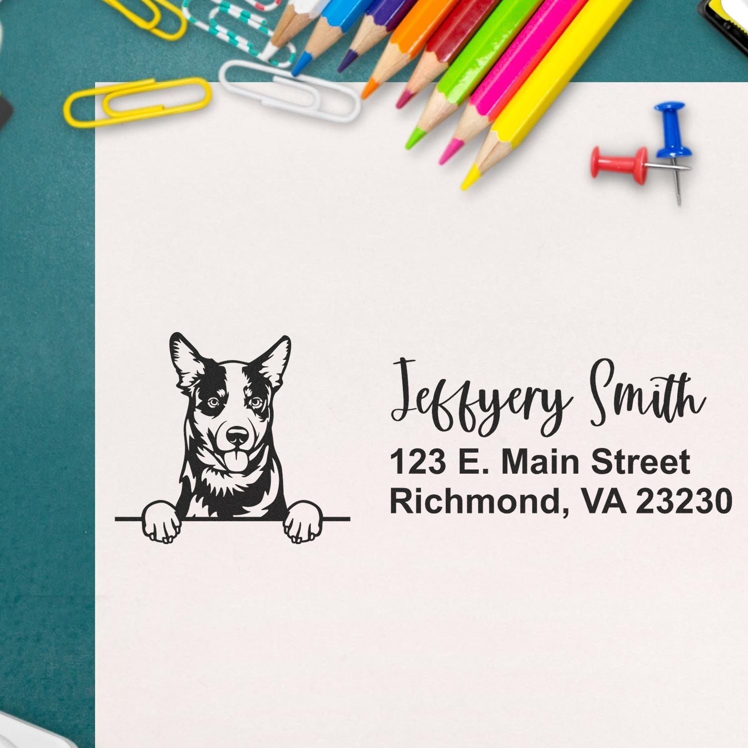 Peeking Australian Cattle Name and Address Rubber Stamp